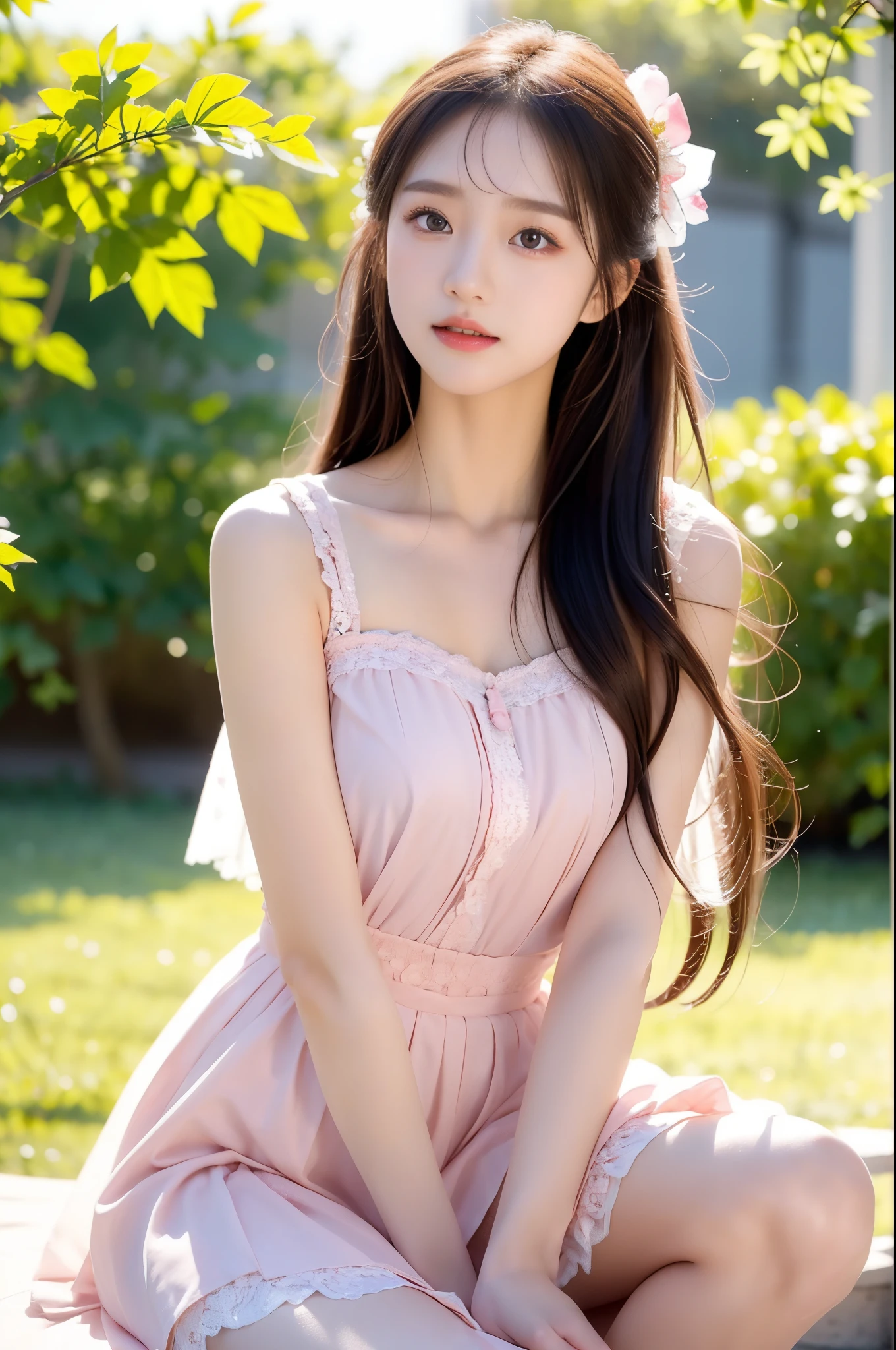 The highest image quality, RAW photogr, 超高分辨率, (Very detailed faces),(Very detailed details)appearance:
Sweet girls usually have a fresh and cute appearance,It gives a sense of innocence。Their facial features are soft and delicate,Have a pair of bright and clear big eyes,The eyes reveal innocence and kindness。
A sweet girl’s face may have a rounded outline,Slightly prominent cheekbones,The chin is pointy,Adds a bit of playfulness。Their skin is usually fair and delicate,Reveals a natural glow。
clothes:
The sweet girl’s dressing style tends to be sweet、fresh and romantic。They like to choose soft colors,Such as pink、light blues、Light yellow, etc,It gives a warm and peaceful feeling。
Lace、Ruffles、Decorative elements such as bows often appear on sweet girls’ clothes,Adds a bit of cuteness and cuteness。They like to wear flowing skirts,like lace dress、Chiffon skirt, etc.,Show an elegant and romantic atmosphere。
Makeup:
Sweet girls’ makeup is usually fresh and natural.,Emphasize skin’s translucency and radiance。They pay attention to the creation of base makeup,Choose a lightweight foundation or cushion,Makes skin look healthy and glowing。
Eye makeup part,Sweet girls like to use elegant eye shadow colors,Such as pink、lavender, etc,Highlight the clarity and brightness of the eyes。The choice of mascara also favors natural slender effects,Don’t pursue an overly dense effect。
Lip makeup,Sweet girls usually choose to be elegant、Pink lipstick color,Such as pink、pink etc.,Create a shy and cute feeling。They will also use lip gloss or lip oil to increase the moisturization and tenderness of their lips。
Overall,sweet girl appearance、The clothes and makeup all reveal a fresh and lovely look、Sweet and romantic scent,Show their innocence、Gentle and pleasant side。