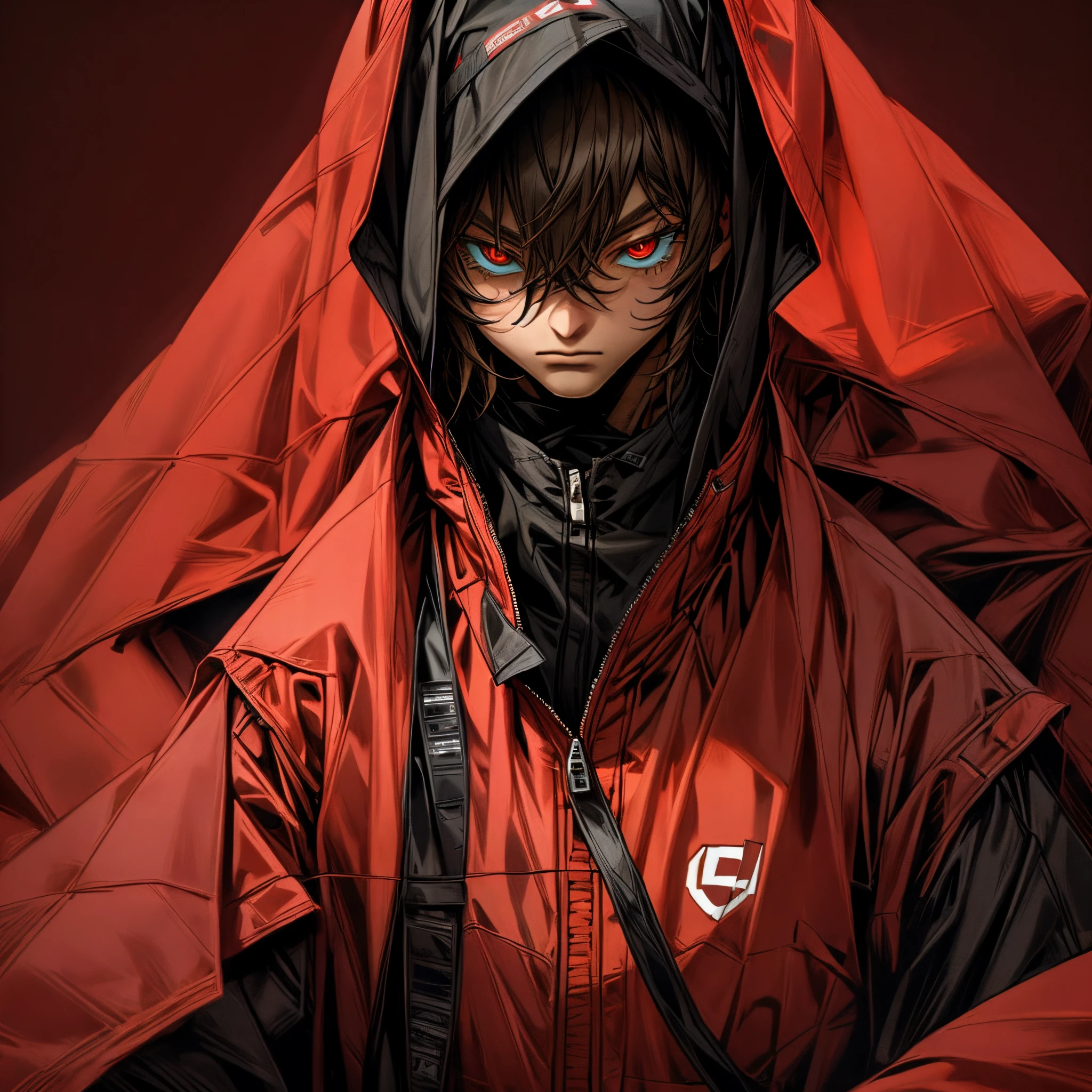 black quilt,man in jumpsuit,The eyes are red