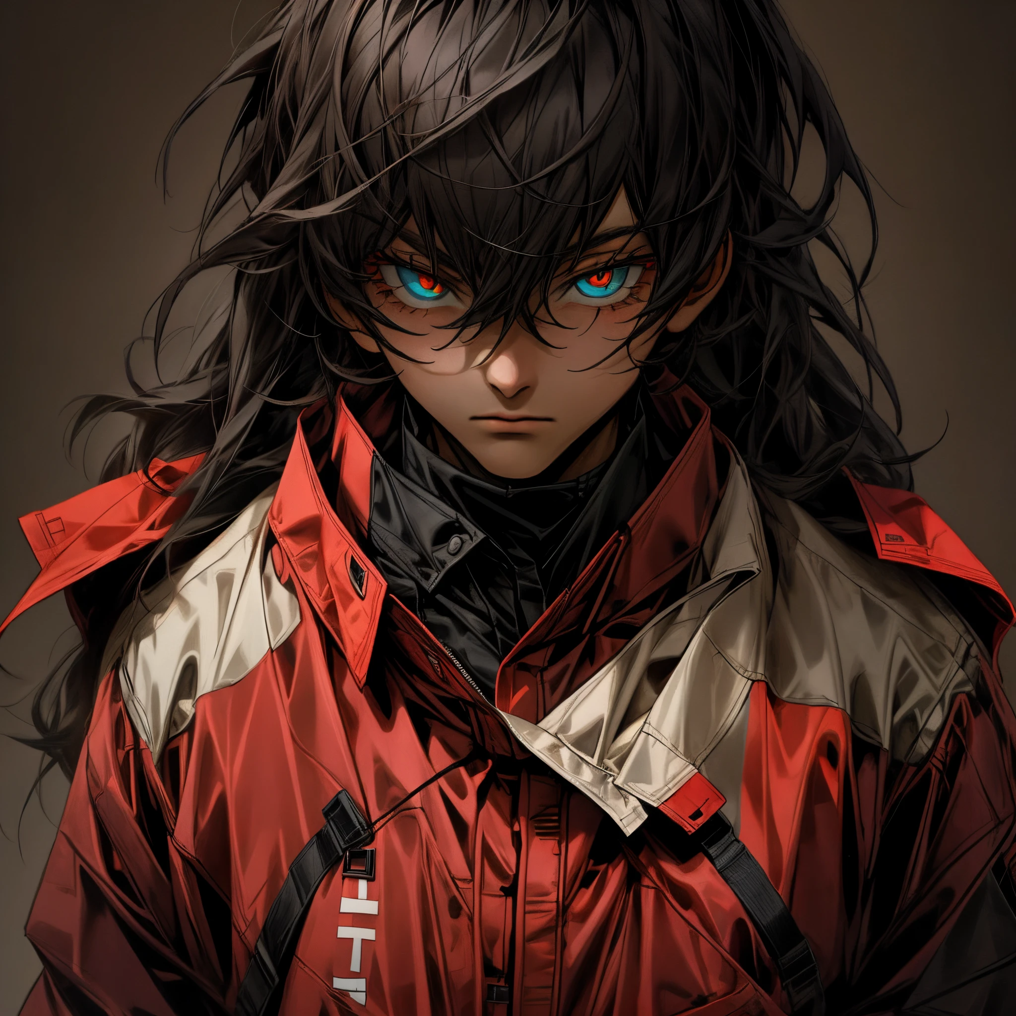 black quilt,man in jumpsuit,The eyes are red