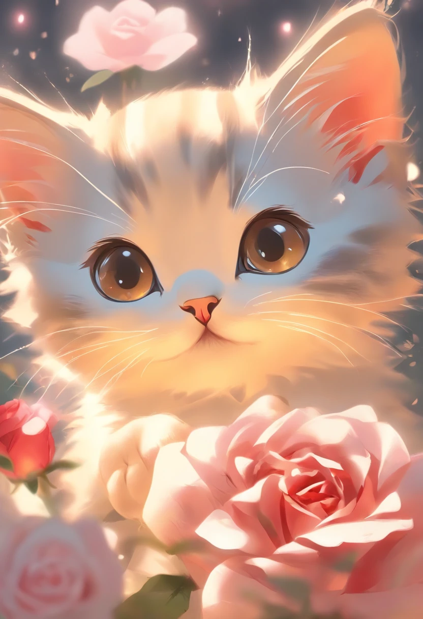 Cute vector of a kitten with a rose flower, style of anime, M Jenny style, Digital illustration, nearing perfection, The is very detailed, smooth private parts, Focus sharp, illustratio, 4K分辨率