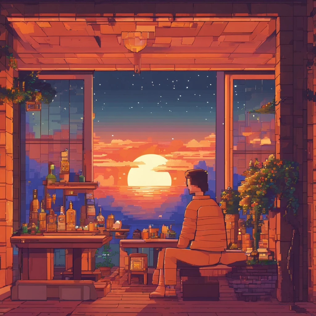 No human、entertainment、inside in room、Starry sky outside、two glasses of beer,in 8K,Ultra-high definition,Pixar style,High Definition,16:9、Orange sky