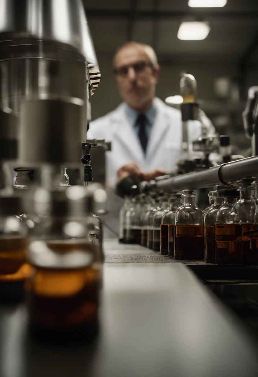 A high-resolution image of a barrel of oil being inspected and tested in a laboratory, with scientists in lab coats meticulously conducting experiments and analysis, creating a visually scientific and informative scene.