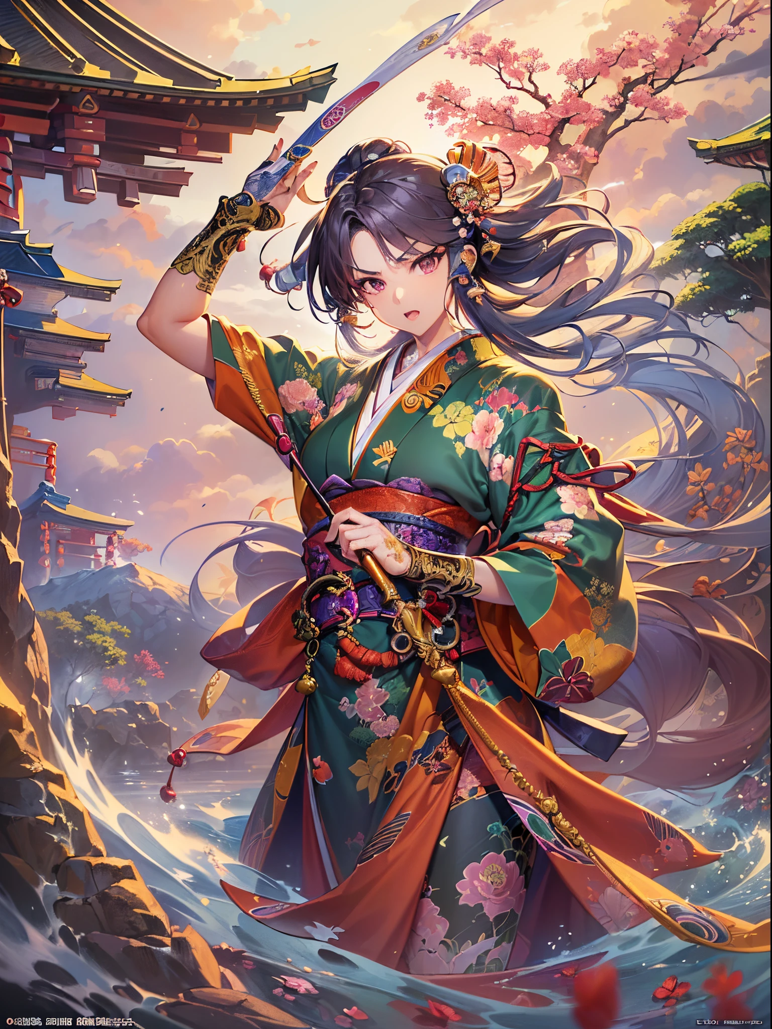 ((Finest quality)),(超A high resolution),(ultra-detailliert),(Meticulous portrayal),((Best Anime)),(Finest works of art),Ultra-Precision Art,The art of astounding depiction,Overwhelming depiction:1.5,((Beautiful and detailed Japanese fantasy art:1.7),)A Japanese style:1.5), (1人の女性:1.5),(Goddess of Victory:1.5),(raise your right arm high:1.4),(Serious gaze:1.3),war cry:1.3