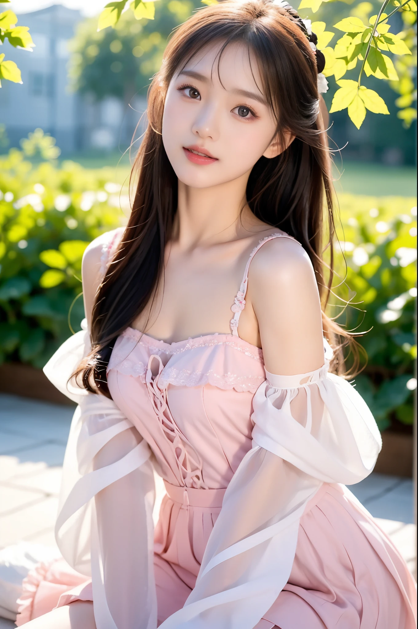 The highest image quality, RAW photos, 超高分辨率, （Very detailed faces），（Very detailed details）appearance：

Sweet girls usually have fresh and cute looks，Give people a feeling of innocence。Their facial features are soft and delicate，Have a pair of big, bright and clear eyes，Eyes reveal innocence and kindness。
Sweet girls may have rounded faces，Cheekbones slightly protruding，The chin is pointed，Adds a bit of playfulness。Their skin is usually fair and delicate，Reveal natural shine。
The clothes ar：

The dressing style of sweet girls tends to be sweet、Fresh and romantic。They like to choose pastel colors，Such as pink、light blues、Light yellow, ETC，Give a warmth、calm feeling。
Lace、Ruffles、Decorative elements such as bows often appear on sweet girls&#39; clothes，Adds a bit of playfulness and cuteness。They like to wear flowing skirts，like lace dress、Chiffon skirt, ETC.，Show an elegant and romantic atmosphere。
cosmetics：

Sweet girls’ makeup is usually fresh and natural.，Emphasizes skin&#39;s clarity and radiance。They pay attention to the creation of base makeup，Choose a lightweight foundation or cushion，Make skin look healthy、Shiny。
Eye makeup part，Sweet girls like to use elegant eye shadow colors，Such as pink、lavender, ETC，Highlights the clarity and brightness of the eyes。The choice of mascara also favors natural slender effects，Don’t pursue an overly intensive effect。
Lip makeup，Sweet girls usually choose elegant ones、pink lipstick color，Such as pink、pink etc..，Create a shy and cute feeling。They also use lip gloss or lip oil to increase the moisture and softness of their lips。
All-encompassing，Sweet girly appearance、The clothes and makeup all reveal a fresh and cute look、Sweet and romantic scent，show their innocence、Gentle and pleasant side。