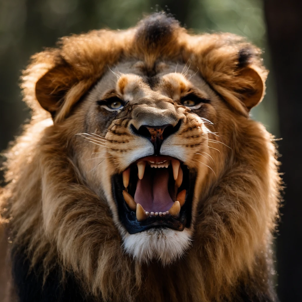 masuter piece、the Lion、red eyes、It opens its big mouth and is about to attack.、terror