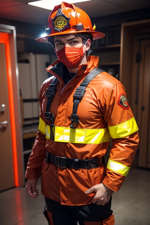 Firefighter Costume,bright red or orange,Reflective strips,Protective equipment,