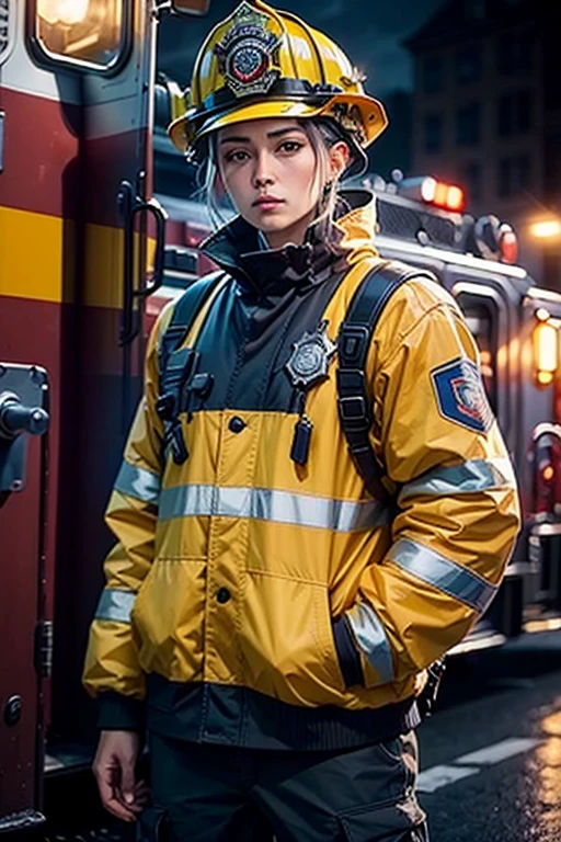 copcop,raincoat,yellow fluorescent,Create a realistic image of a police officer performing his patrol duties. The scene should be ultra-realistic, with a high level of detail in the officer and the surrounding environment. The officer's alertness should add a serious element to the scene. The lighting should be bright and direct, illuminating the scene and casting dramatic shadows. The colors should be a mix of the cool blues and blacks of the officer's uniform, the colors of the cityscape, and the natural hues of the day. The composition should be a close-up shot of the officer, with the cityscape visible in the background. Use a high-resolution camera with a fast shutter speed to capture the action,metal steel building,, (masterpiece:1. 0), (best quality:1. 4), (ultra highres:1. 2), (intricate details:1.3), (soft focus:1. 4), (sharp focus:1. 4),Raw photo,1man,