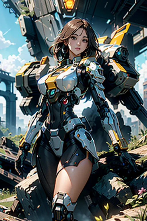 ((Best quality)), ((masterpiece)), (highly detailed:1.3), 3D,Shitu-mecha, beautiful cyberpunk women with her mecha in the ruins of city from a forgoten war, ancient technology,HDR (High Dynamic Range),Ray Tracing,NVIDIA RTX,Super-Resolution,Unreal 5,Subsurface scattering,PBR Texturing,Post-processing,Anisotropic Filtering,Depth-of-field,Maximum clarity and sharpness,Multi-layered textures,Albedo and Specular maps,Surface shading,Accurate simulation of light-material interaction,Perfect proportions,Octane Render,Two-tone lighting,Low ISO,White balance,Rule of thirds,Wide aperature,8K RAW,Efficient Sub-Pixel,sub-pixel convolution,luminescent particles,light scattering,Tyndall effect