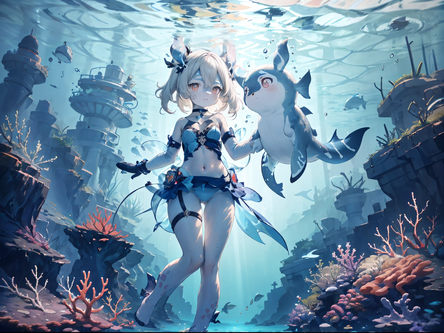 Melousine | genshin impact, master-piece, bestquality, 1girls,25 years old , proportional body, proportional, Show your , Long Jeans, crop top, choker, The sea below is full of beauty............., Multicolored corals... including powerful sea creatures Meet beautiful fish, Both big and small.. including fragile corals., The underwater waters are also home to colorful and unique corals................ Brightly colored sea mushrooms were found floating in the currents................ It is like the mysterious science of underwater geography................, Diving in this underwater city is a happy and healthy experience................ You will fall in love with the beauty of the underwater world that never ceases to amaze you................ ,bara, Swimming in deep water is a very amazing and special sight.............. Scuba diving is an adventure that will make you feel like you............'are dealing with some of the most challenging and profound situations in the underwater world..............., Everywhere you see is the darkness of the deep sea............... Only a little sunlight reaches the water.............., It makes everything in the depths seem dark and mysterious............... Undersea continents may have continuously flowing streams of water.............., Strange structure of sea coral, or natural enemies waiting to be accused., The tranquility of the deep waters makes it a place shrouded in blue light............... Scuba diving allows you to experience the tranquility and comfort of life below the surface............... You may experience lightning strikes.............., Beautiful and colorful fish, or living things that have unique characteristics., Deep swimming connects you to the diverse and beautiful underwater world............... Sea waters stimulate your senses with beauty that cannot be found in arid areas............... The sea is full of mysteries that will make you fall in love with the beauty and magic of the underwater world..............., , Looking at the audience from above, Thigh strap, Head tilt, bored, 10, 10, HD, slight smile,