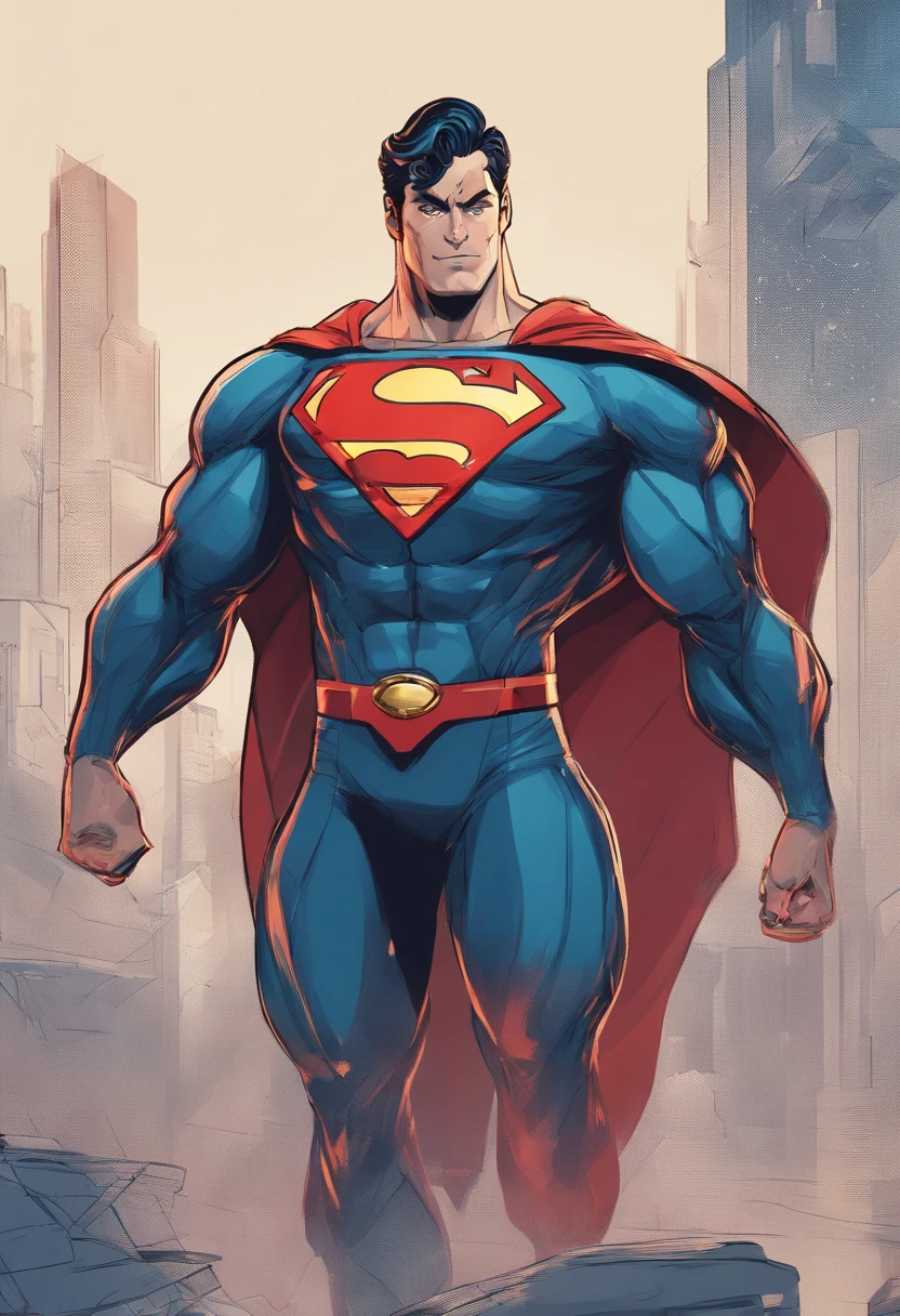 male, muscular, superhero, blue spandex suit, red underwear 