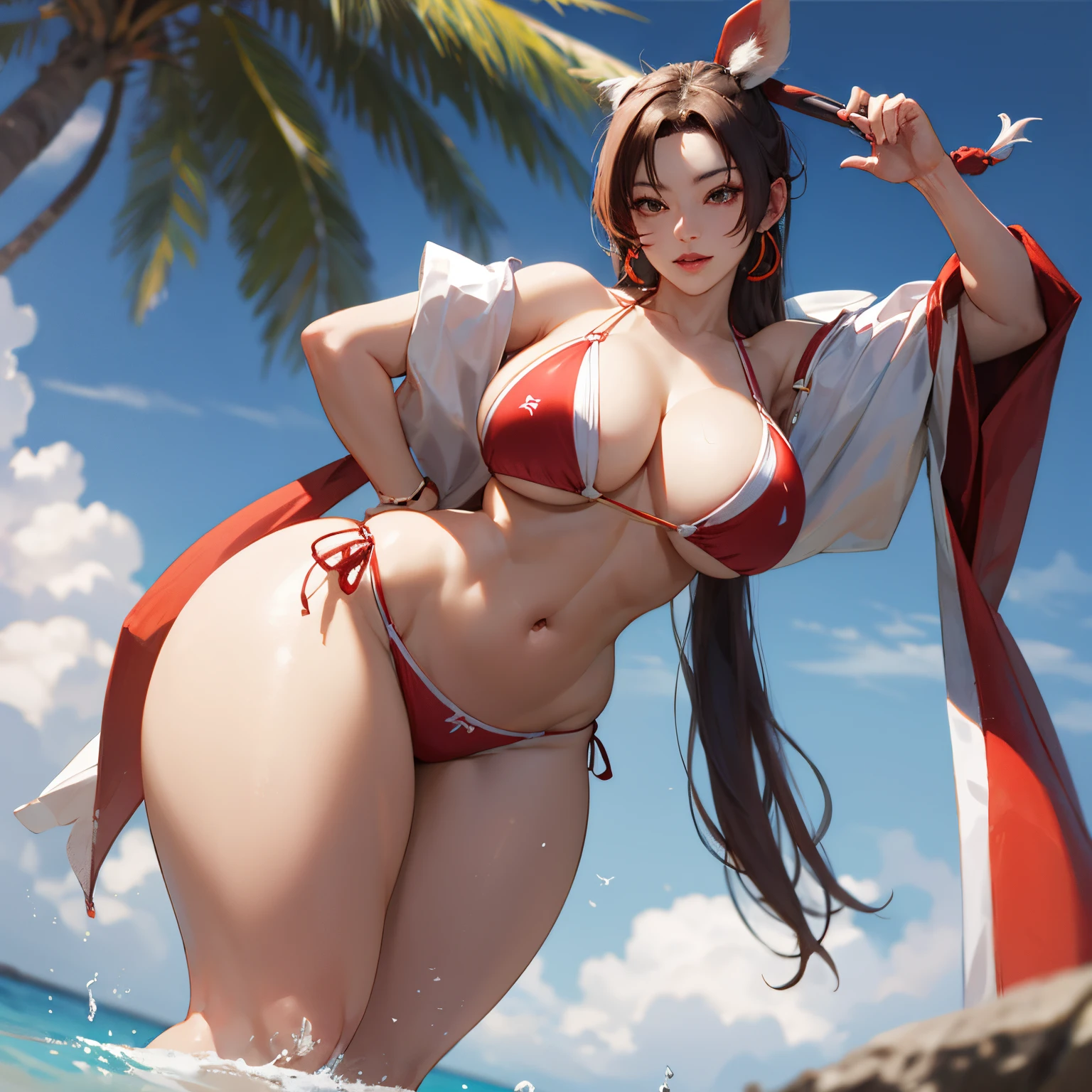 mai shiranui, bikini., poitrine, gros seins, voluptueux, thick thighs, Oppai, hanches larges, Sinueuse, gros cul, cul massif