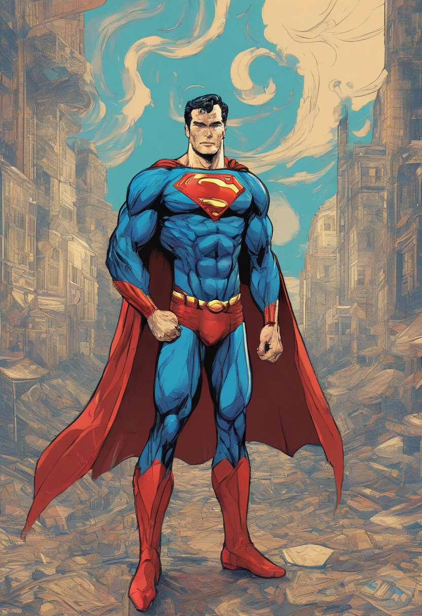 figure of superman, vincent van gogh stylized character, cartoon, highly detailed, 8k,
