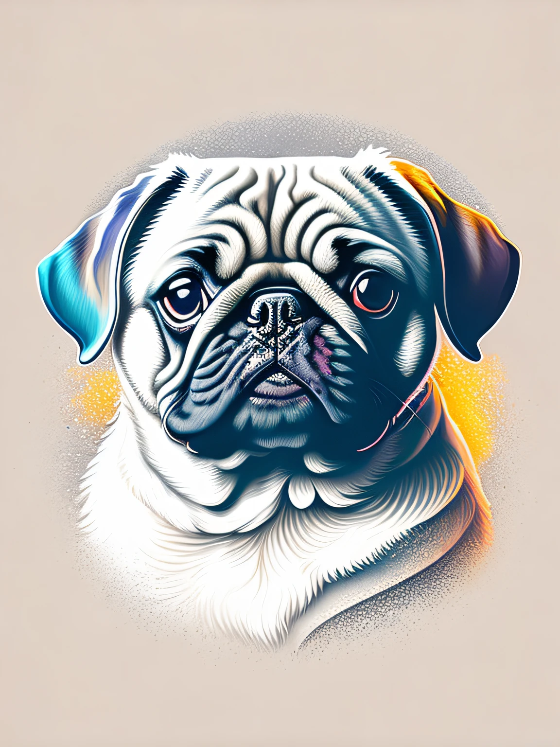 pug, cachorrinho, fundo branco, design de camiseta, rzminjourney, arte vetorial