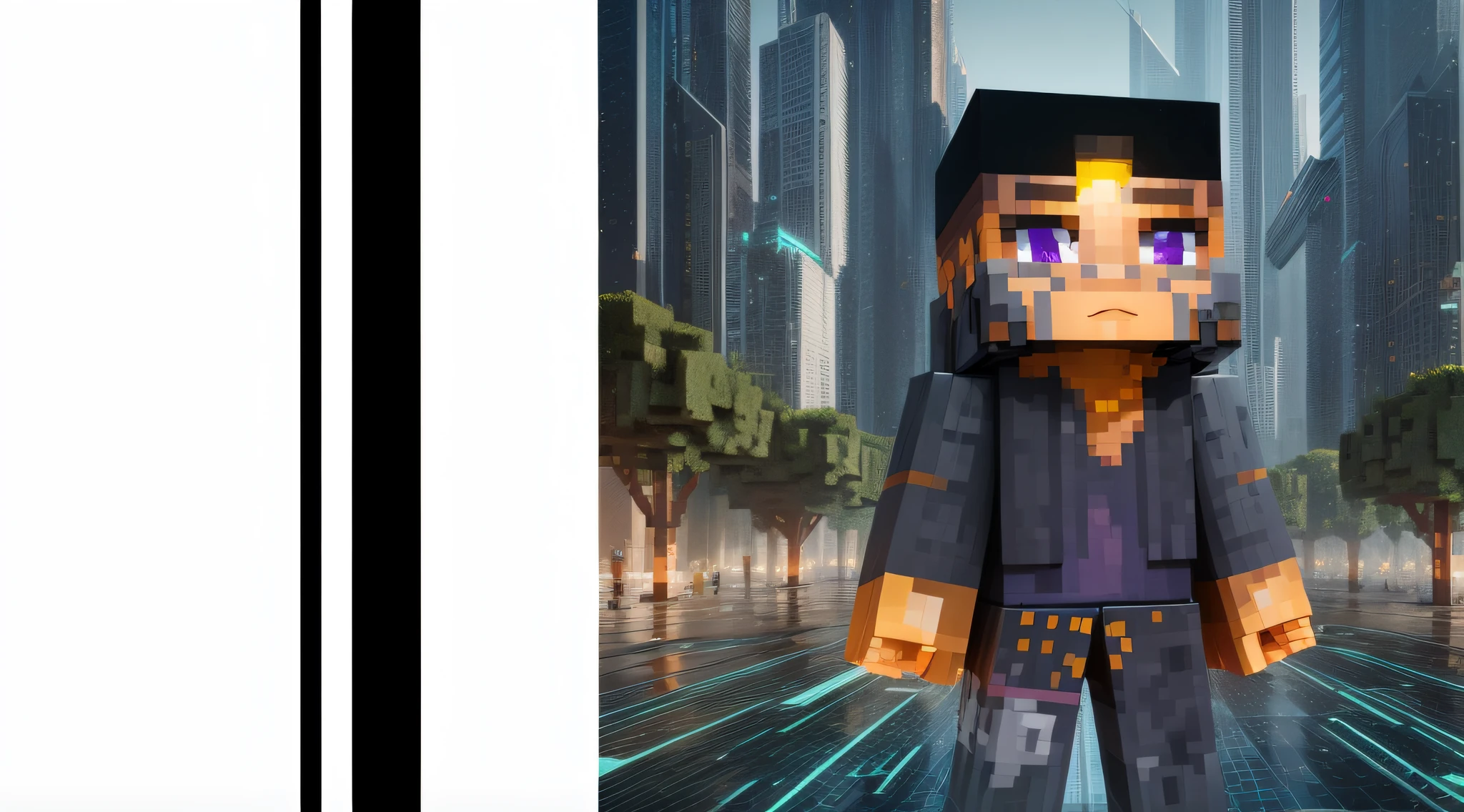 make me this FUTURISTIC image WITH SQUARE MINECRAFT LOOKS, ESTILO MINECRAFT MAS FUTURISTA APOCALIPTICO