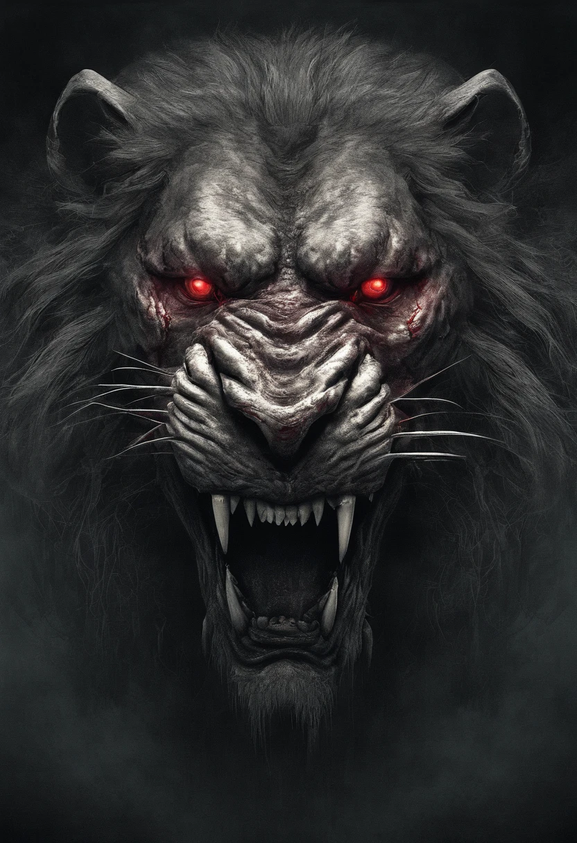 man-eating lion with red eyes