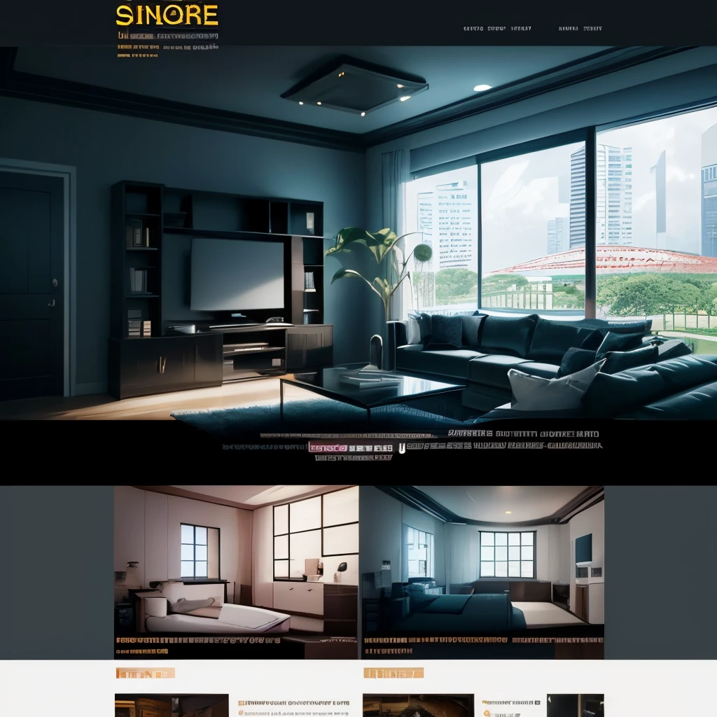 One homepage website with bold and dark theme for interior design company in Singapore.