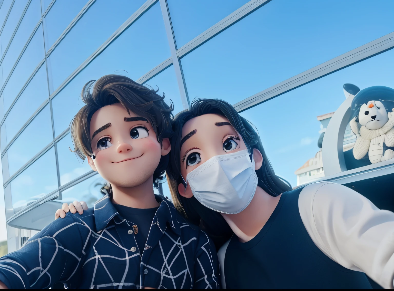 there is a man and woman taking a selfie in a mirror, in love selfie, lovely couple, with her long, happy couple, couple pose, from 8 k matte, ruan jia and brom, very very low quality picture, 😭🤮 💔, 8k selfie photograph, selfie shot straight on angle, roomies, couple, josan gonzales!!!, selfie photo