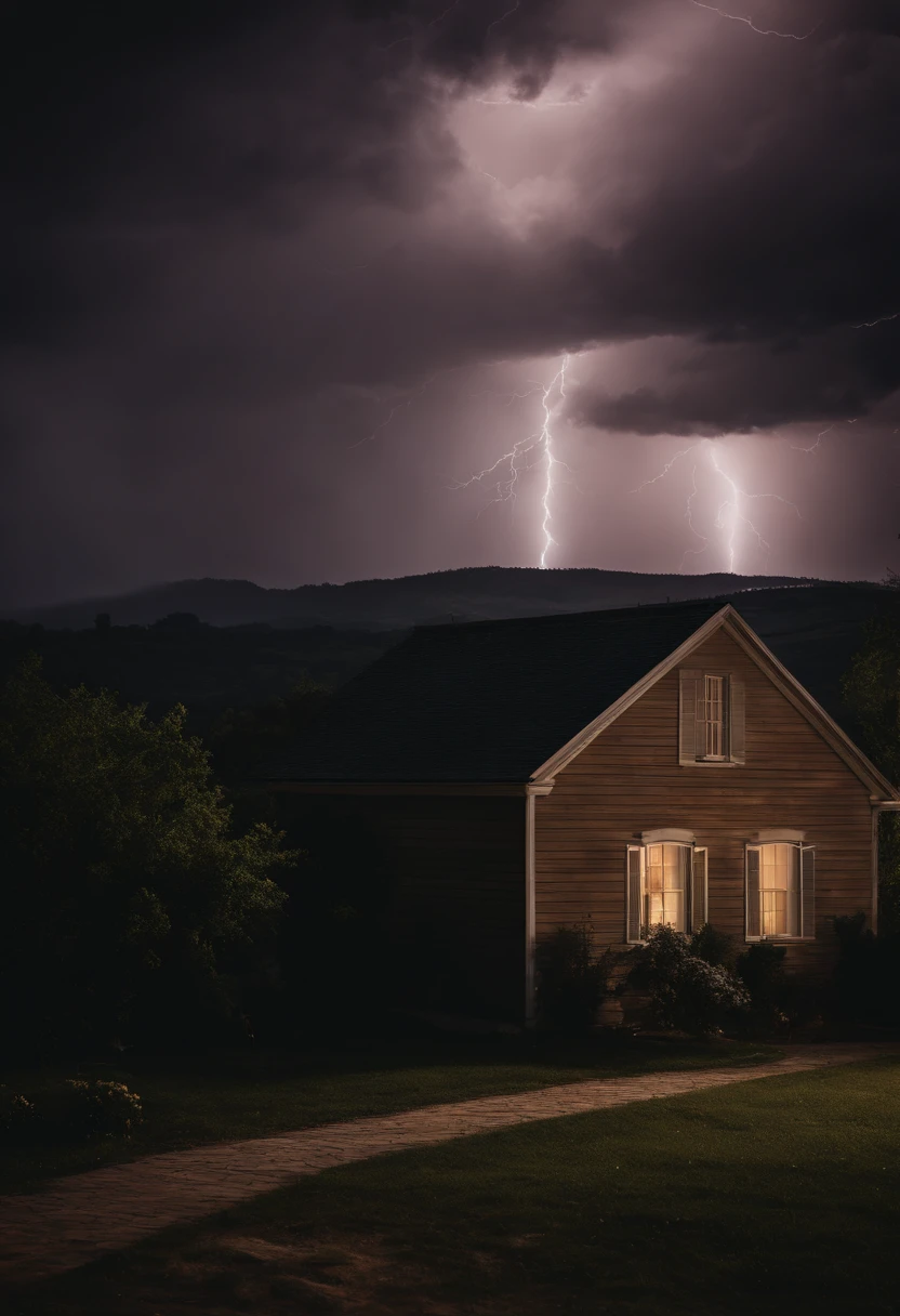 photo of outside a mobile-home with (red-liquid:1.2) covering the front door, light on inside, (night), lightening, raining, stormy, (trailer-park), blood on ground and walls, caution-tape, (creepy, horror, scary:1.15), (detailed, high resolution, high quality, 8k, UHD, high saturation) isometric