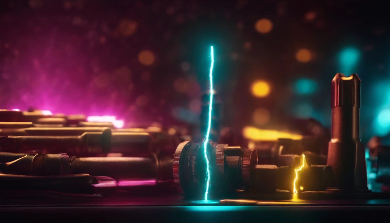 A high-resolution image of electric bolts illuminating the background in neon colors, creating a visually vibrant and futuristic scene.