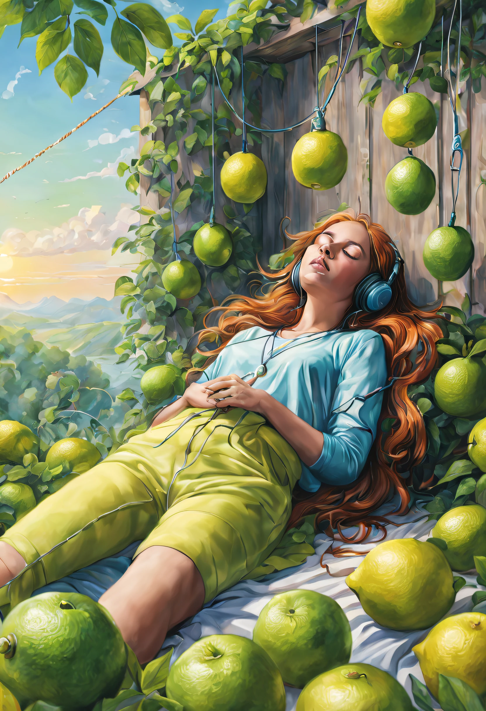 in dreaming world a realistic, beautifull picture with good vibes ,Limes, Wires and Music funny and colored