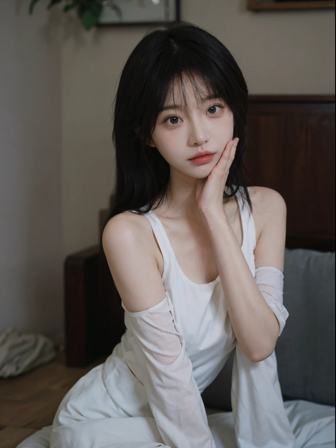 Best quality at best， 超高分辨率， （realistically：1.4），A woman in a white top poses for a photo, nevando，girl portrait, beautiful Korean women, gorgeous young korean woman, Korean girls, Urzans, Young and cute Korean face, Cute and delicate face, Those girls&#39; The avatar is cute and exquisite, beautiful young korean woman, young and lovely Asian face, Pale round face, Cute Korean face, Beautiful Asian Girls