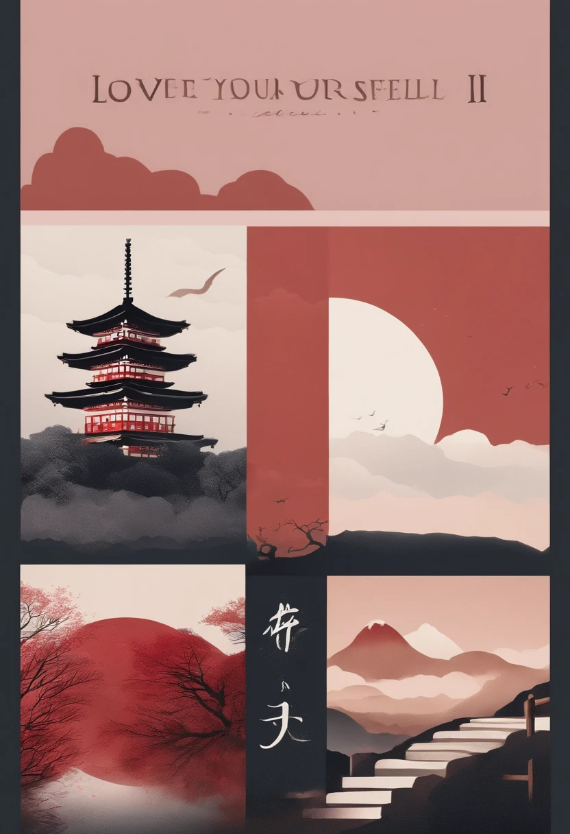 create logo with japan vibe, text "love your self" with theme romantic