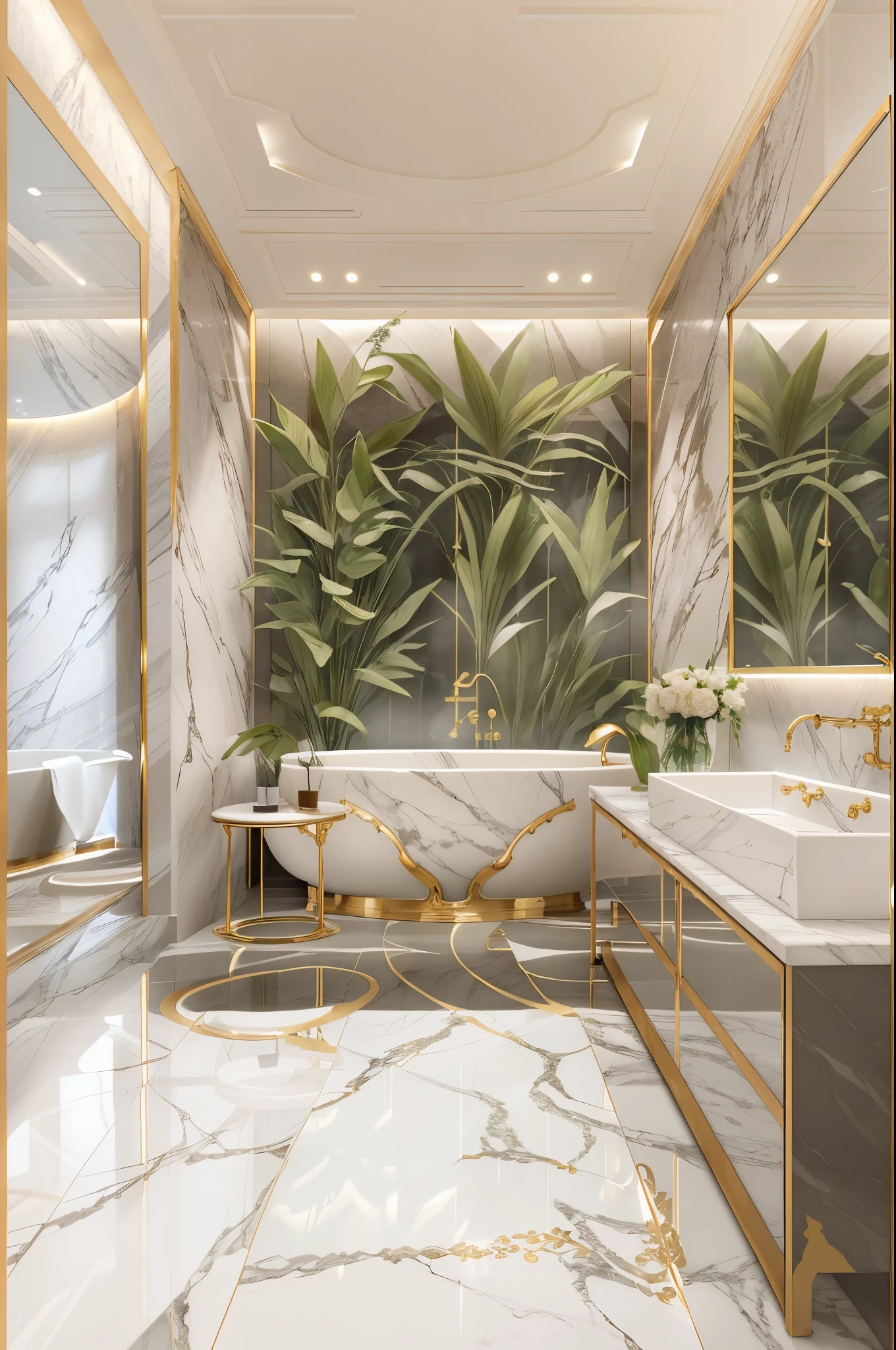 a view of a bathroom with a marble floor and a large tub, marble walls, premium bathroom design, modern bathroom, smooth marble surfaces, elegant minimalism, white marble walls, magnificent design, exquisite marble details, slick elegant design, elegant style, beautiful aesthetic design, luxurious environment, all marble, elegant clean design, pristine and clean design, beauteous sumptuous
