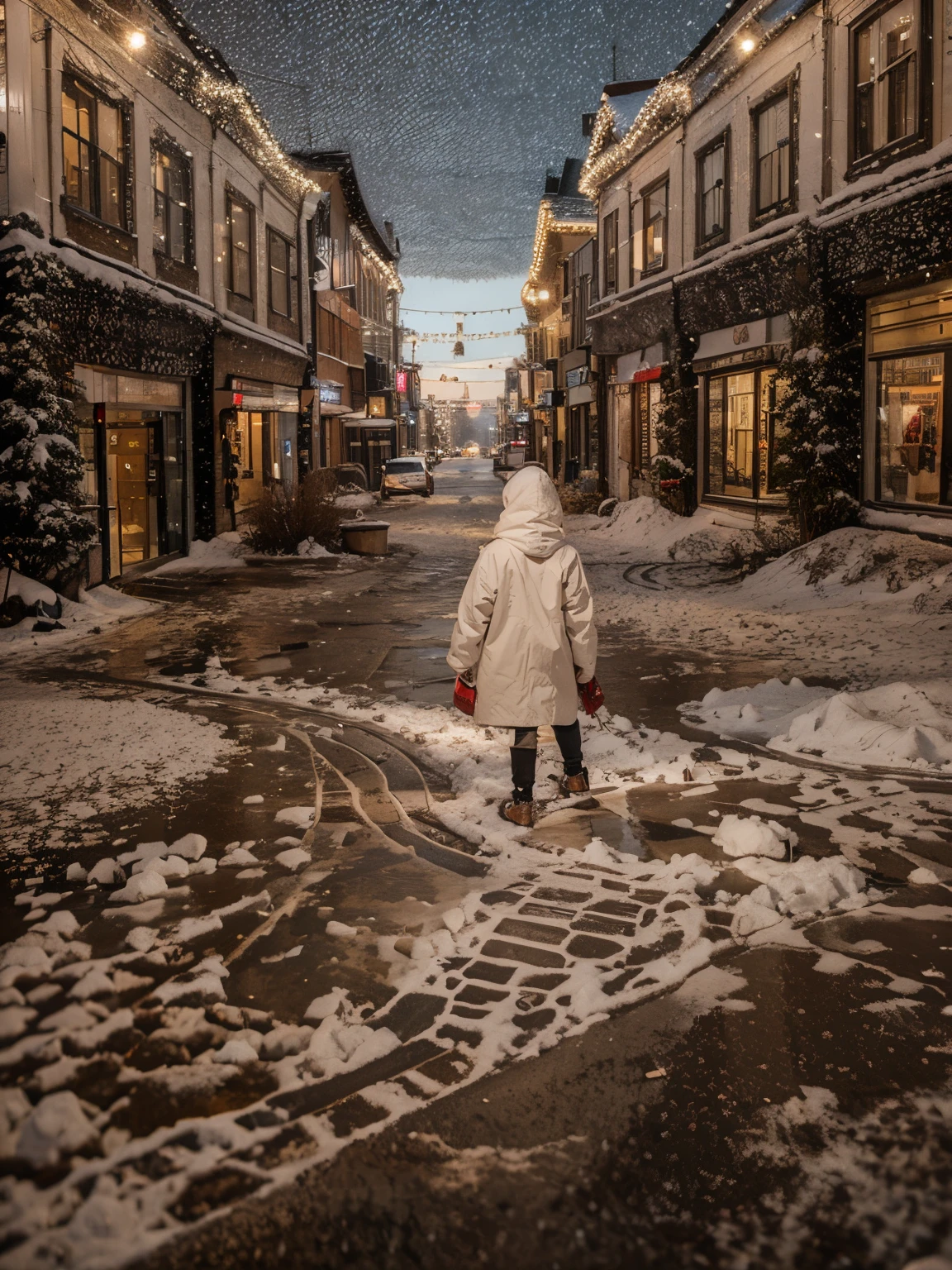 Beautiful city, Snow City, Lights, Evening City, beautiful buildings
