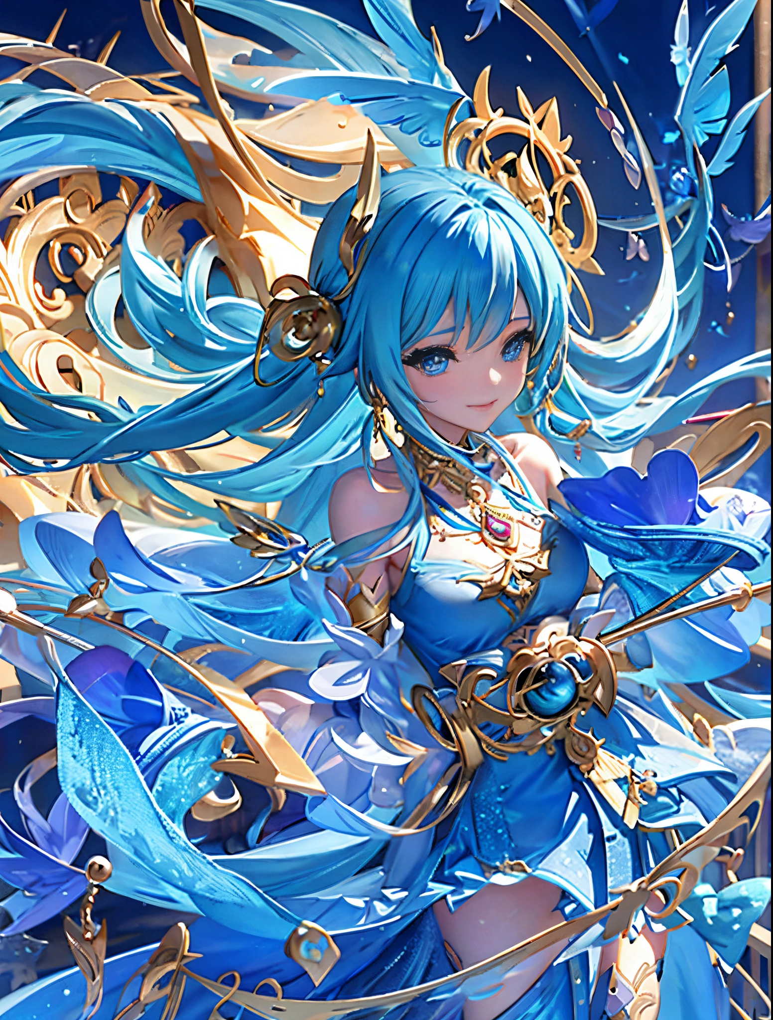 (​masterpiece、top-quality、extremely details CG、beautiful elaborate eyes、Ultra-fine and intricate details:1.2)、8k wallpaper、elaborate features、a smile、
(女の子1人、独奏:1.4) Long、Streak hair、elvish、People watching viewers、blue eyess、耳Nipple Ring、shorts、ankle bracelets、large full breasts、arcane、a necklace、With cane、serious 
 Blue Flame、feather、Bird、Magic Surround、Magic Rod、Magic Ball、Boken、Flying pages、magic cirlcle、Encanting、knight、dark