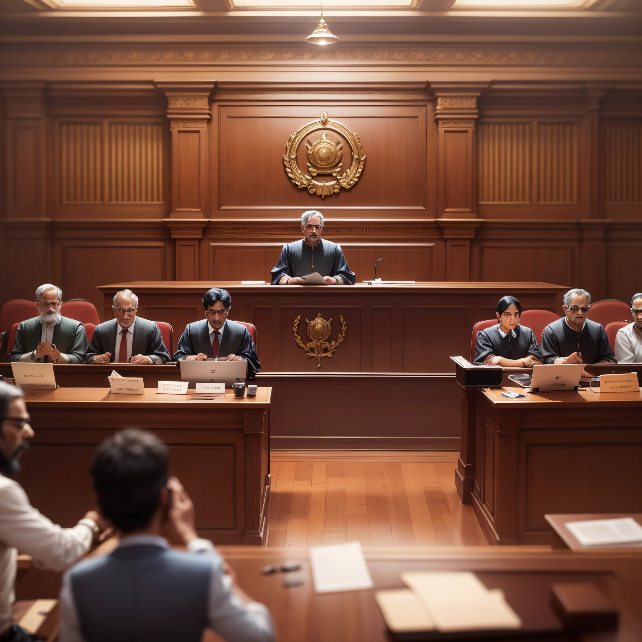 South Indian Court room skech , long view, Judge, victem, crowd, High quality 4k --auto --s2