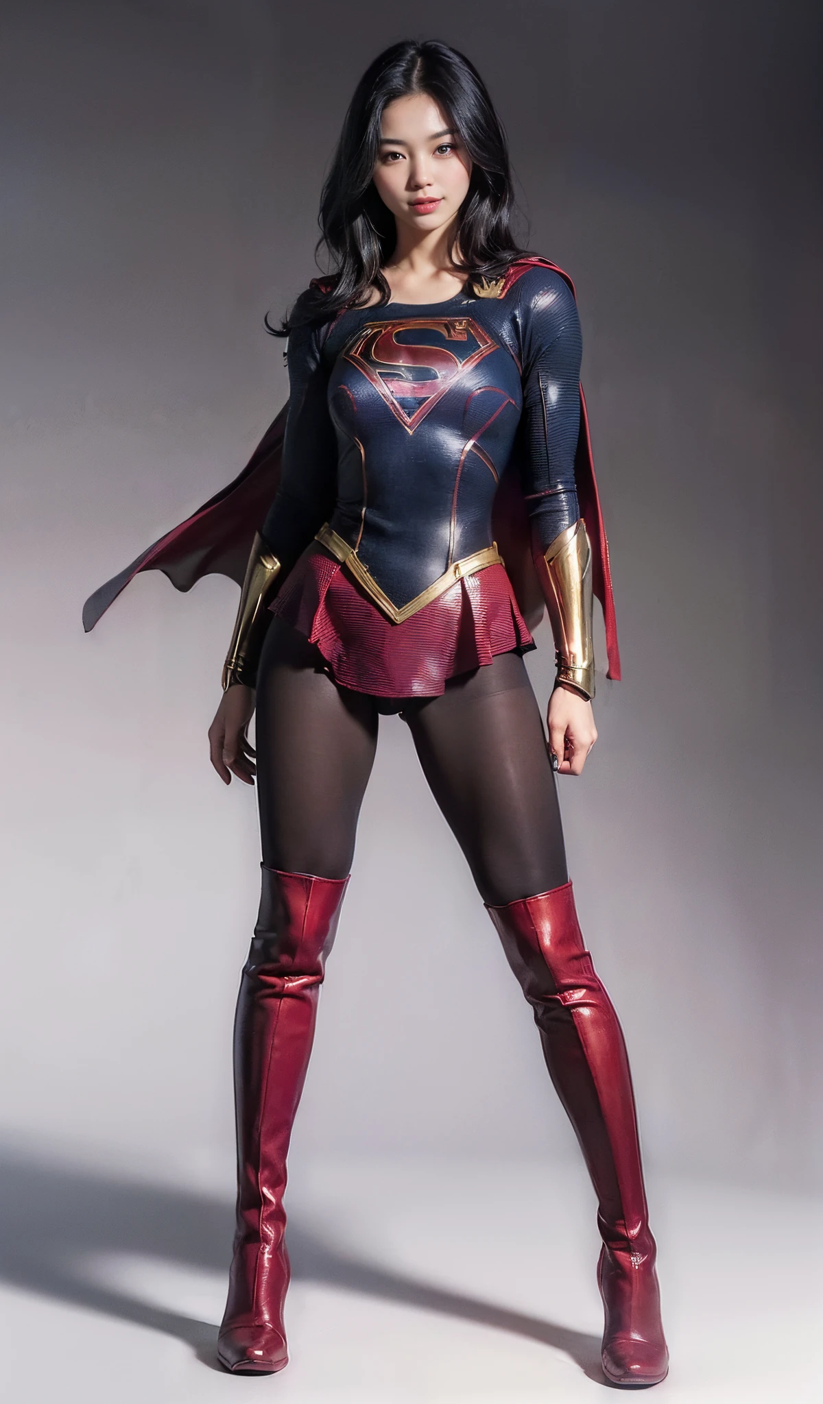 Suffering、mouth is always open sloppily、Drool is always dripping from my mouth、Asian Beautiful Girl、(((Wear black tights on your beautiful legs.)))、(((beauty legs)))、(((facial expression of smile)))、((((Make the most of the original image)))、(((Supergirl Costume)))、(((a short bob、beautiful hairl)))、(((Suffering)))、(((Feet must necessarily be worn with black tights)))、(((You need to wear red boots)))、((Top image quality、8K))、((top-quality、8K、masterpiece:1.3))、(((Keep your background simple)))、Crisp focus:1.2、Beautiful woman with perfect body shape:1.4、Slender Abs:1.2、a wet body:1.5、Highly detailed facial and skin texture、8K、beauty legs