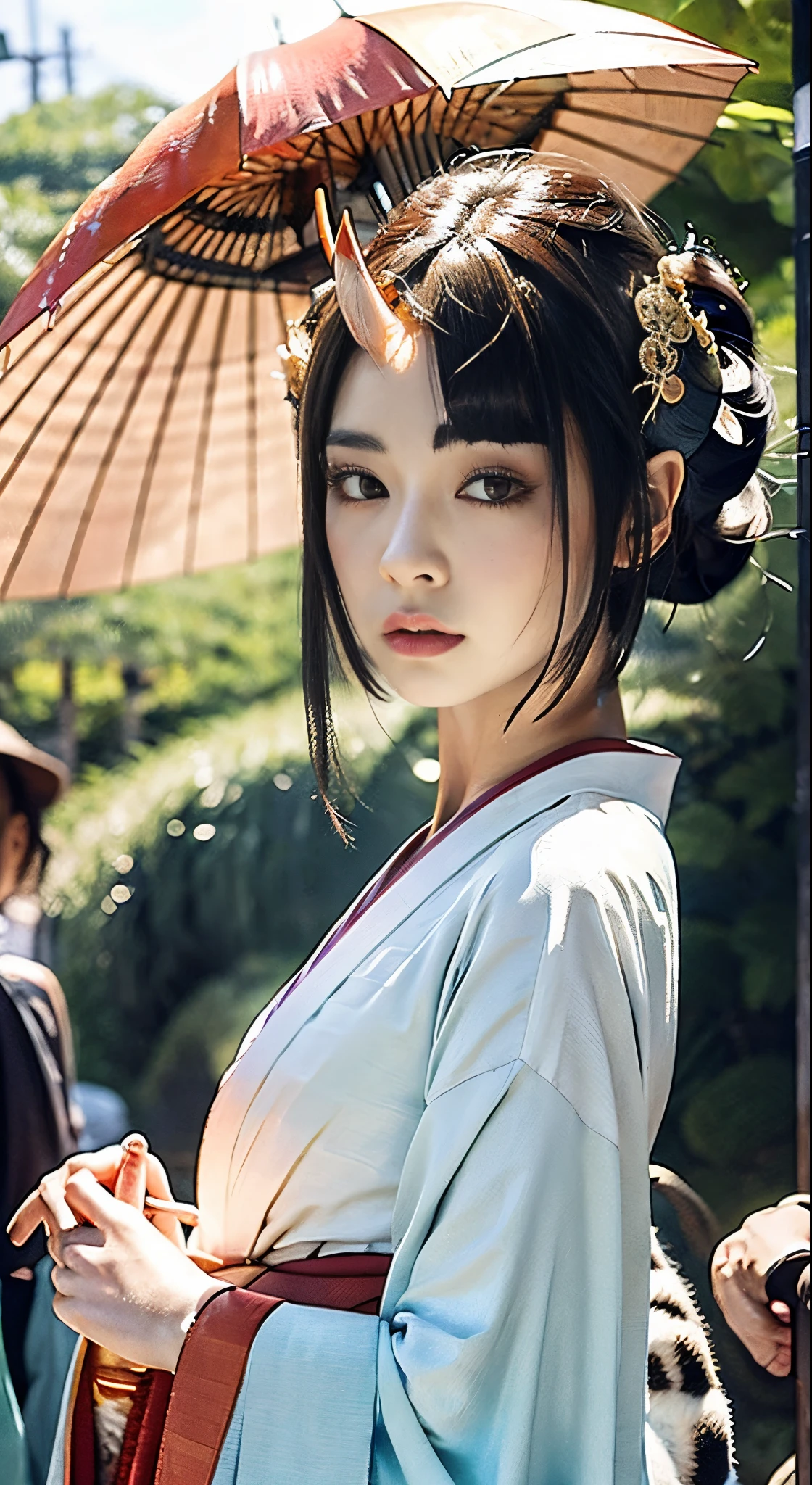 Very beautiful young lady, Light makeup, prime time, Reality, High contrast, 8K HD, detailed, hyper-detailed, Realistic skin texture, Long black hair, Large Breasts, best quality, Ultra-high resolution, original photo, Dramatic Lighting, Unreal Engine, Diffuse light intricate silver eaba, White Empire Cloak, spear, sword, Rudderless