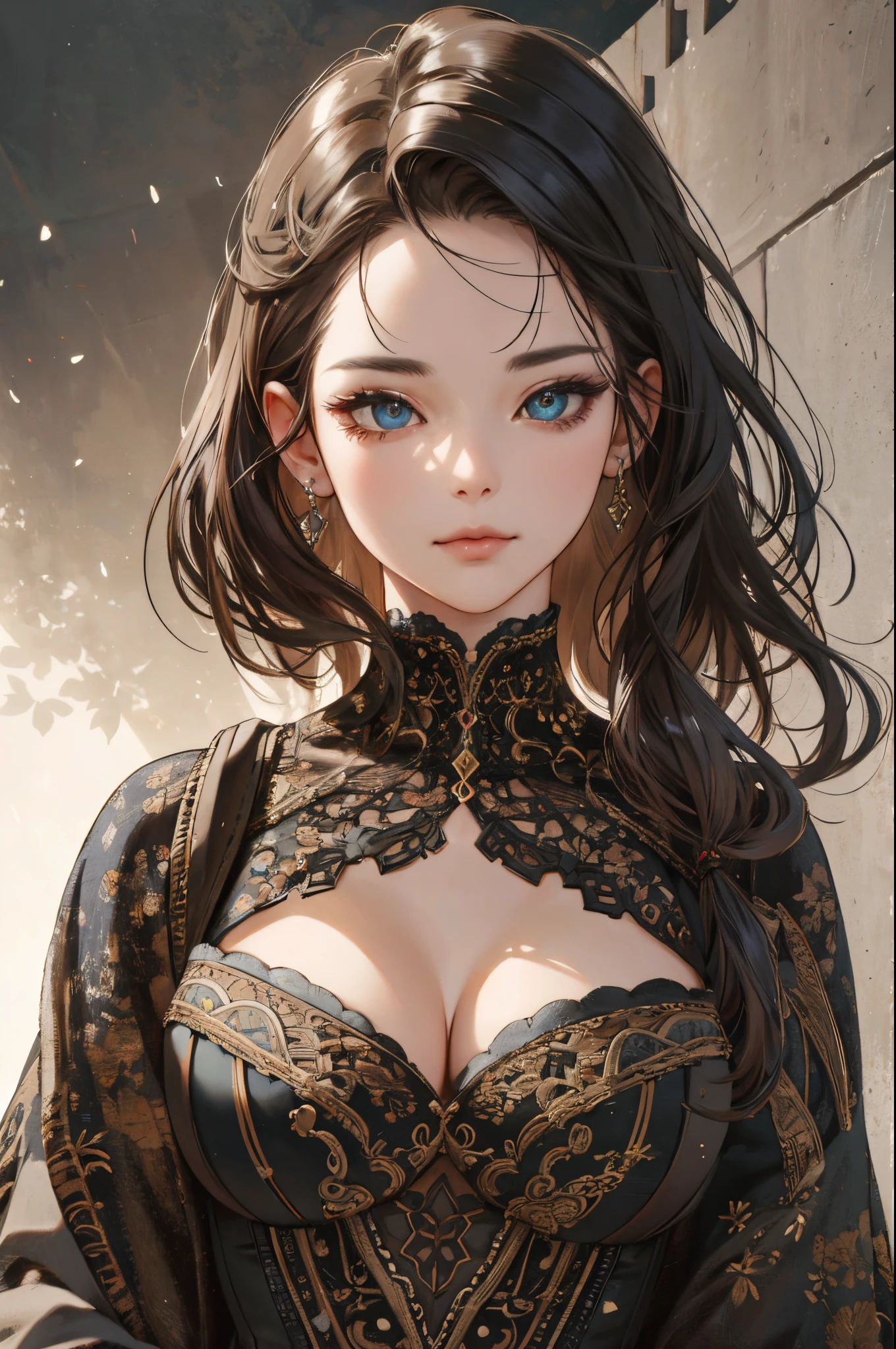 (((masterpiece, photorealistic,best quality, extremely detailed CG 8K wallpaper ,beautiful detailed eyes, ultra-detailed,intricate details))),1girl, solo, ahoge, breasts, symbol-shaped pupils, long hair,hair between eyes, blush, gloves, looking at viewer, heart, upper body