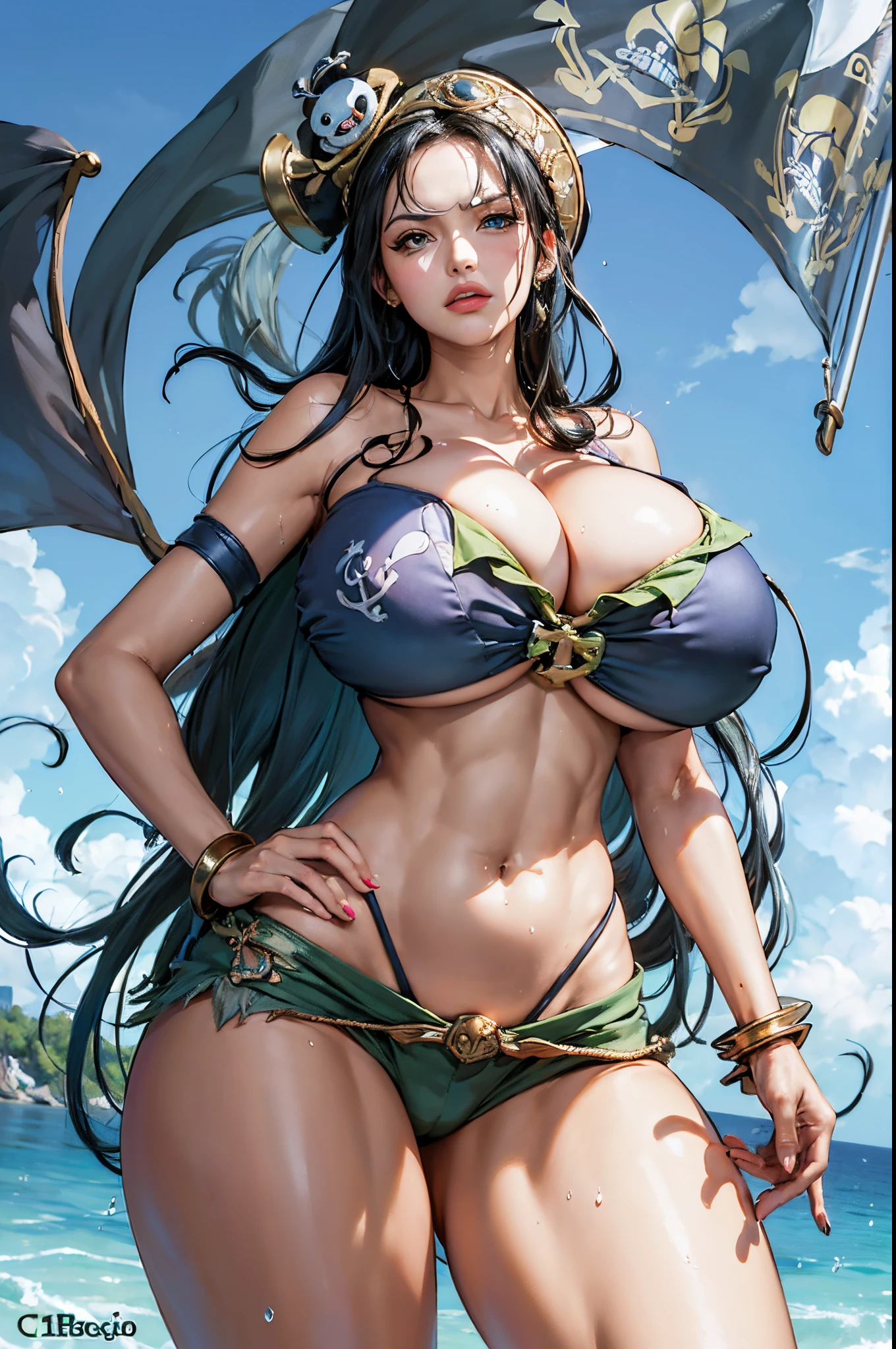 (generate nico robin from one piece anime with (((gigantic breast:1,9))) wearing pink long dress and blue cloak standing and showing her (cleaveage), in front of wooden ship, beautifull face, pretty face, beautifull eyes, beautifull nose, sexy lips, polished nails, raytracing beautifull fingers, beautifull hands, sexy shoulders, sexy legs, blue eye, (4 fingers in 1 hand), white skin, full body picture, pretty makeup, blush, (shoulder tattoo), (attractive eyes), (cg realistic), 8k, hyperdetail, ((anchor tattoo on arm)), masterpiece, best quality:1.2),(8k,highres,RAW photo,realistic,photo-realistic:1.3),(detailed skin texture,detailed cloth texture,beautiful detailed face:1.25),professional lighting,photon mapping,beautiful soft light,radiosity,physically-based rendering,model shoot style, model shoot style, (extremely detailed CG unity 8k wallpaper), full shot body photo of the most beautiful artwork in the world, complex 3d render ultra detailed, looking at viewer, 18 yo, wet hair, real human skin, vibrant details, hyperrealistic, beautiful, octane render, 8k, best quality, masterpiece, an extremely delicate and beautiful, extremely detailed ,CG ,unity ,wallpaper, (realistic, photo-realistic:1.37),Amazing, finely detail, masterpiece,best quality,official art, extremely detailed CG unity 8k wallpaper ,extreme detailed eyes, (perfect face), shiny skin, colorful, highest detailed, vibrant colors, ultra high res, (high contrast), intricate, lens flare,