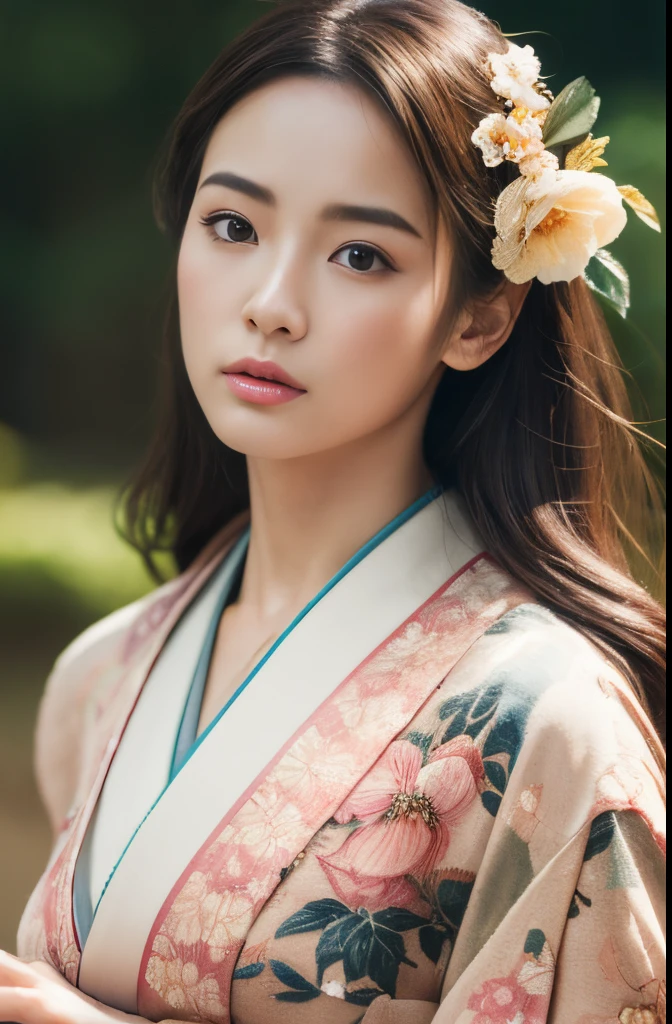 (masutepiece:1.2), ultra-detailliert, 超A high resolution, (Realistic, photographrealistic:1.37), high-definition RAW color photography, professional photograpy, extremely delicate and beautiful, Extremely detailed, 8K Wallpaper, amazing, finely detail, Huge file size, highly detailed beautiful girl, extra detailed face, extremely detailed eye, highlydetailed skin, extremely detailed fingers, highly detailed nose, highly detail mouth, Perfect Anatomy, Highly detailed background, (a famous actress of Japan:1.2), Brown hair, Tanned skin, (gals:1.3), Cinematic lighting, (Full body:1.3), (Floral kimono:1.3),