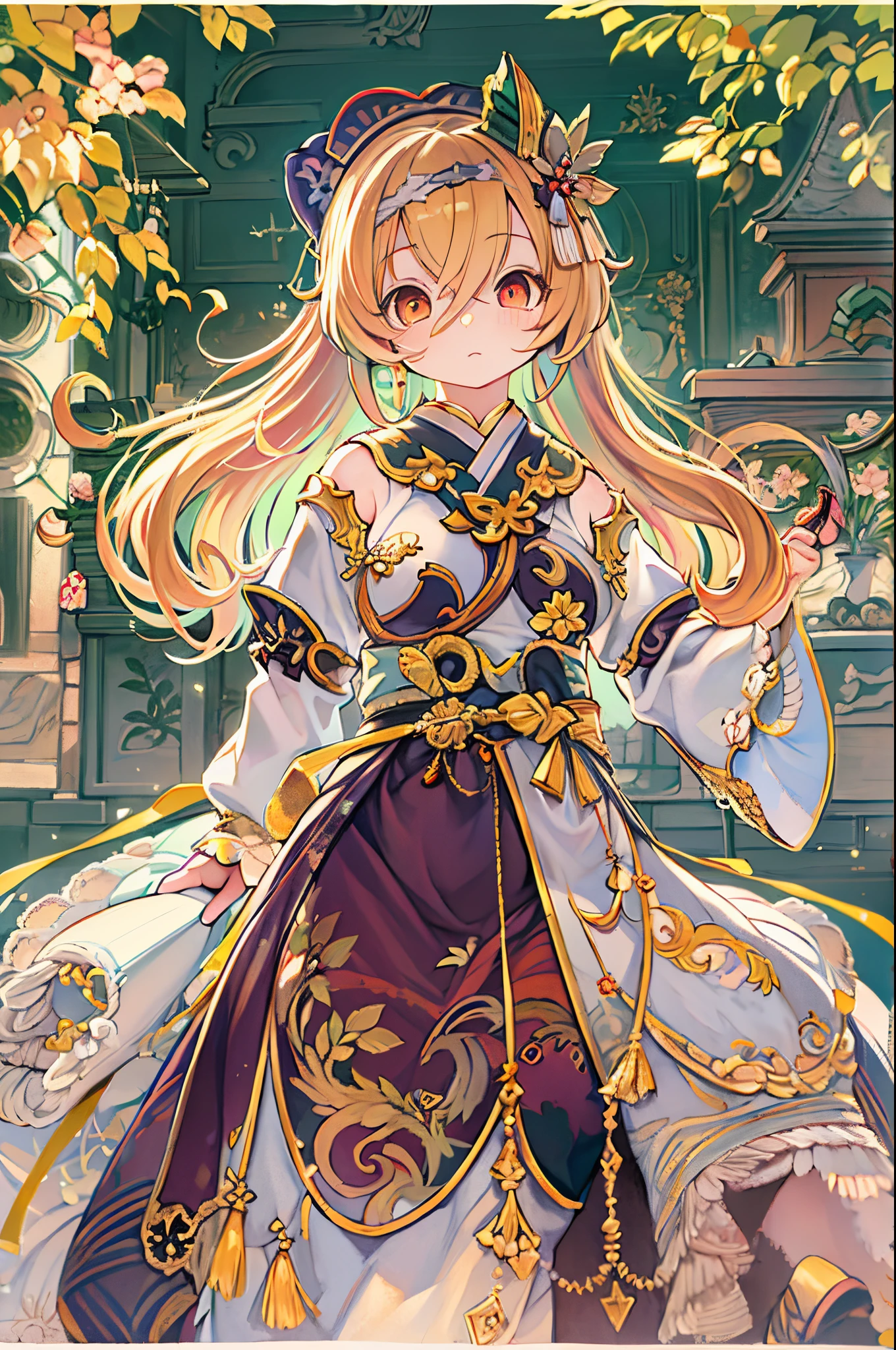 Genshin style, Small curved loli, official artwork, Painting hanging on the wall, Gorgeous walls, golden splendor, nffsw, Art Book