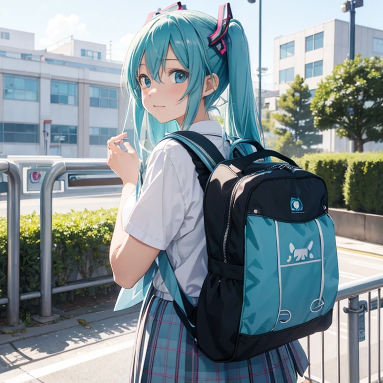 miku hatsune,ers old,a school bag,School route,Looks Back,Beautiful