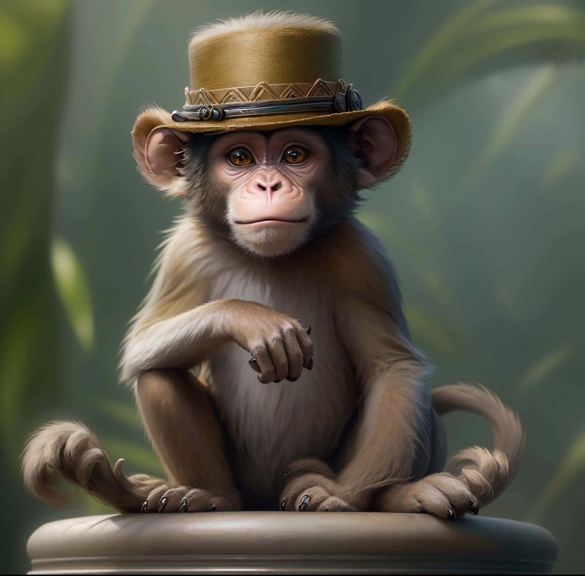 (Best quality,4K,8K,A high resolution,tmasterpiece:1.2),ultra - detailed,(actual,realistically,realisticlying:1.37), Close-up of a monkey wearing a hat on a pedestal, lovely digital painting, Lovely intricate digital art, Cute 3d rendering, Inspired by Paul and Jeremy Catalina, Cute digital artwork, Cibraska, cg society), Rendering of monkey, Latest news from CG Association, CG Association 9, [CG social dynamics]!!