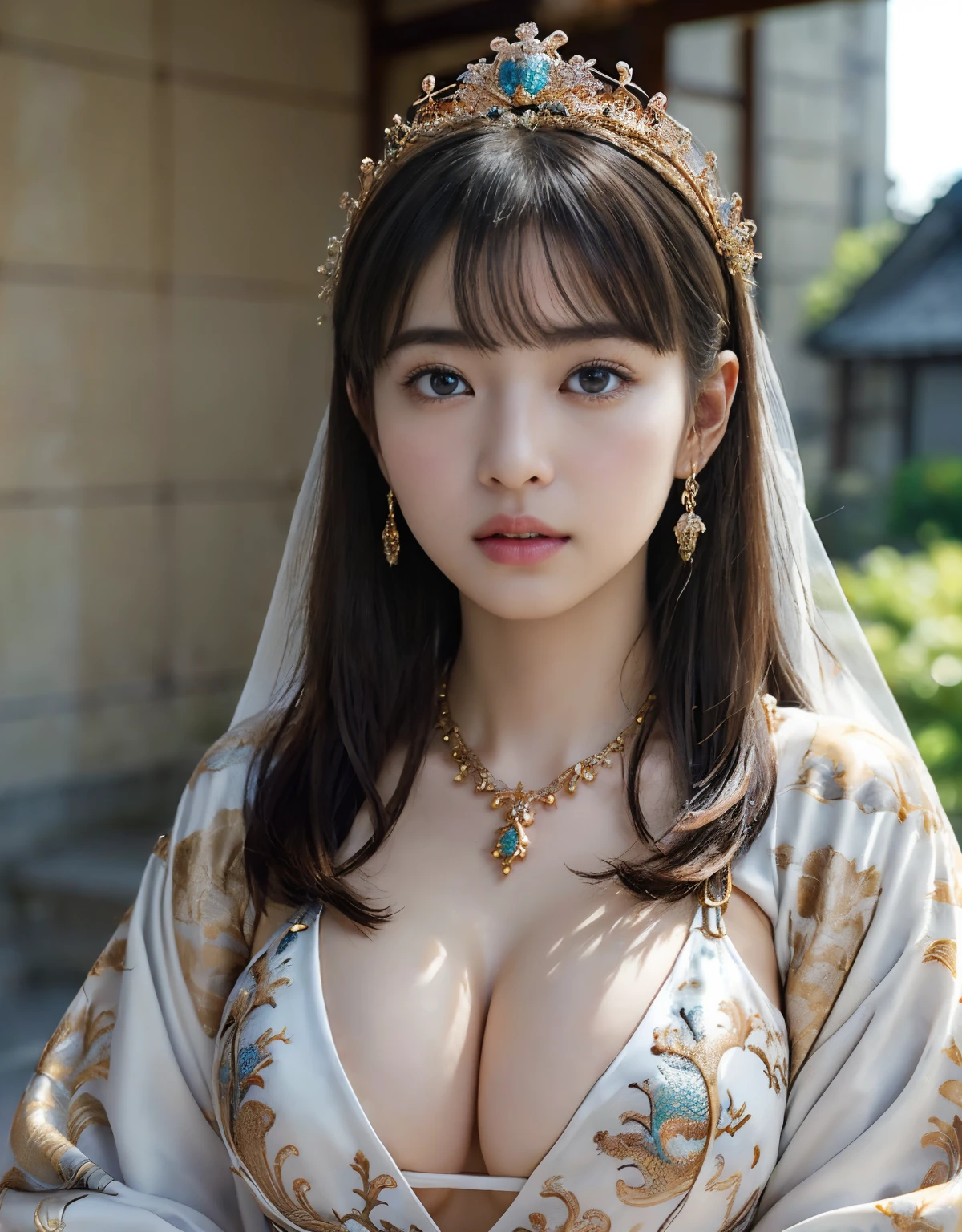 top-quality、masterpiece、超A high resolution、(White Dragon Armor)、(((Colossal tits))),(((Variety of hairstyles))、(((Take different poses))),(Wearing a beautiful crown made of jewels),(Photorealsitic:1.4)、Raw photo、1人、Golden hair、glowy skin、(((Japan Dragon)))、(((Reveal micro bikini))),(Gorgeous Jewelry Necklaces)、(Mystical expression)、(Full Body Angle)、(Fight big dragons)、A dark-haired、poneyTail、(Detailed: White Metal Bikini)、(Detailed and beautiful flower garden)、Precipitous cliffs、(Western castle background)、((super realistic details))、portlate、globalillumination、(sexypose)、Shadow、octan render、(Random hair)、8K、Raw skin is exposed in cleavage、metals、Details of complex ornaments、Japan details、highly intricate detail、Realistic light、Blue eyes、radiant eyes、Facing the camera、Precipitous cliffs、Toostock、(Full Body Angle)、(veils)、(((Heavy Big))),(A person who sees with calm and goddess-like eyes)Happiness:1.2)、