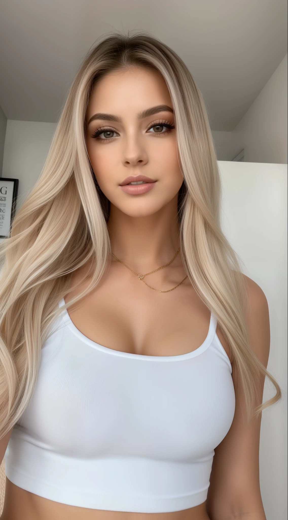 um close up de uma mulher com longos cabelos loiros usando um top branco, com longos cabelos loiros, morena com cabelos loiros tingidos, *********** com cabelo loiro longo, longos cabelos loiros e olhos grandes, her hair is white, longos cabelos loiros e olhos grandes, com cabelos loiros muito longos, com cabelos longos e olhos penetrantes, cabelos loiros extremamente longos e grossos, cabelos longos castanhos loiros