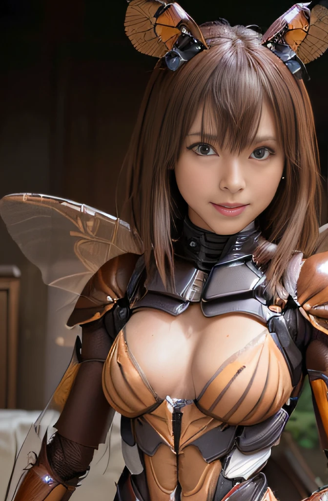 (high resolution,masterpiece,best quality,extremely detailed CG, anime, official art:1.4), realistic, photo, amazing fine details, all intricate, gloss and shiny,awesome many layers, 8k wall paper, 3d, sketch, kawaii, illustration,( solo:1.4), perfect female proportion,villainess, (fusion of dark brown cockroach and lady:1.4), (brown cockroach form lady:1.2), (brown cockroach lady:1.2), (fusion:1.2), (solo:1.4), (evil smile:1.2), muscular, abs, (cockroach brown exoskeleton bio insect suit:1.4), (cockroach brown exoskeleton bio insect armor:1.2), (brown transparency cockroach wing:1.4), (brown cockroach antennae:1.3),