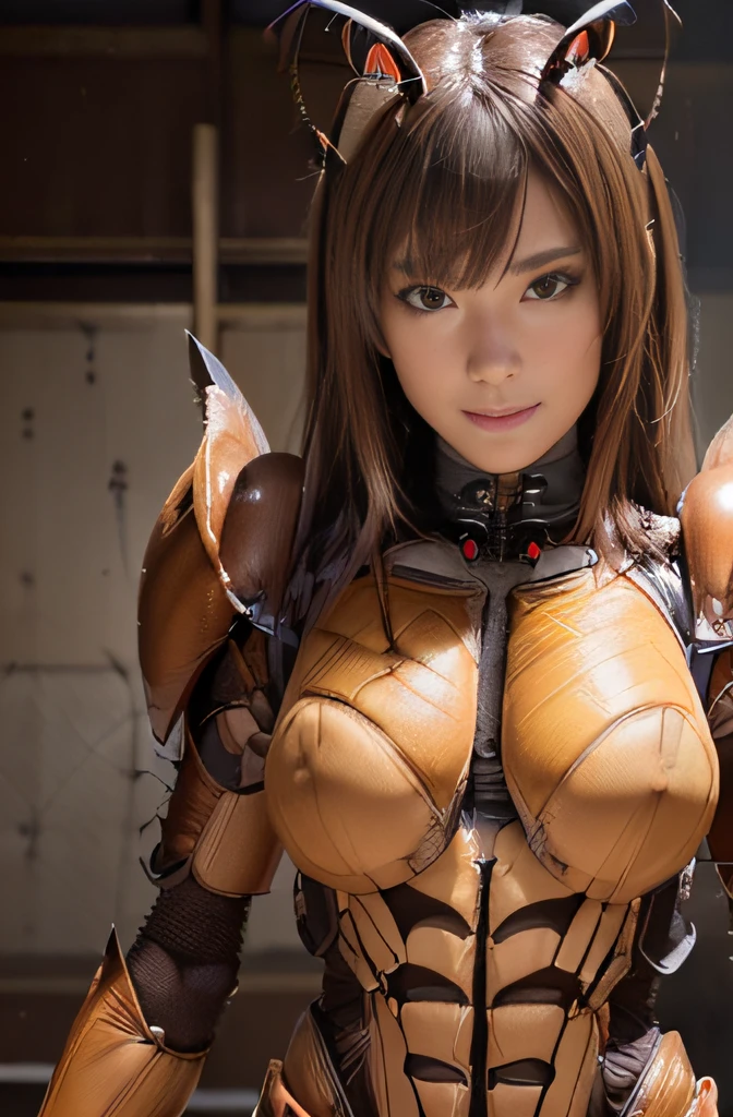 (high resolution,masterpiece,best quality,extremely detailed CG, anime, official art:1.4), realistic, photo, amazing fine details, all intricate, gloss and shiny,awesome many layers, 8k wall paper, 3d, sketch, kawaii, illustration,( solo:1.4), perfect female proportion,villainess, (fusion of dark brown cockroach and lady:1.4), (brown cockroach form lady:1.2), (brown cockroach lady:1.2), (fusion:1.2), (solo:1.4), (evil smile:1.2), muscular, abs, (cockroach brown exoskeleton bio insect suit:1.4), (cockroach brown exoskeleton bio insect armor:1.2), (brown transparency cockroach wing:1.4), (brown cockroach antennae:1.3),