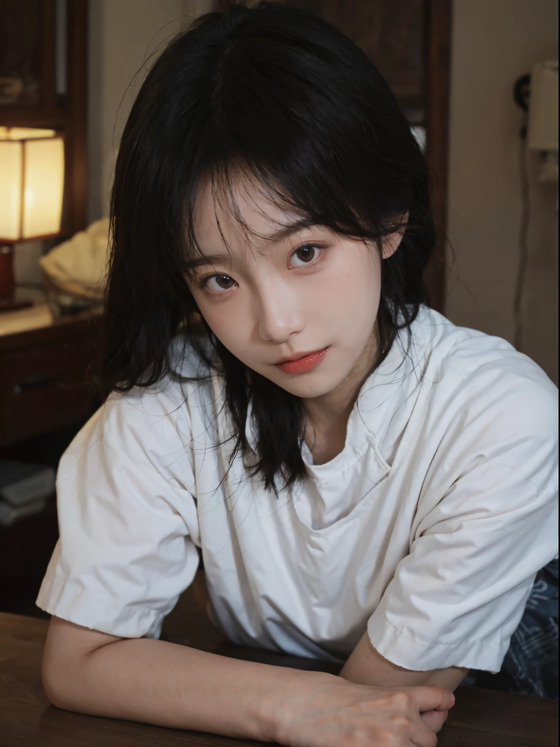 Best quality at best, 超高分辨率, (realistically:1.4),A woman in a white top poses for a photo,nevando,🤤 girl portrait, beautiful Korean women, gorgeous young korean woman, Korean girls, Urzans, Young and cute Korean face, Cute and delicate face, Those girls' The avatar is cute and exquisite, beautiful young korean woman, young and lovely Asian face, Pale round face, Cute Korean face, Beautiful Asian Girls