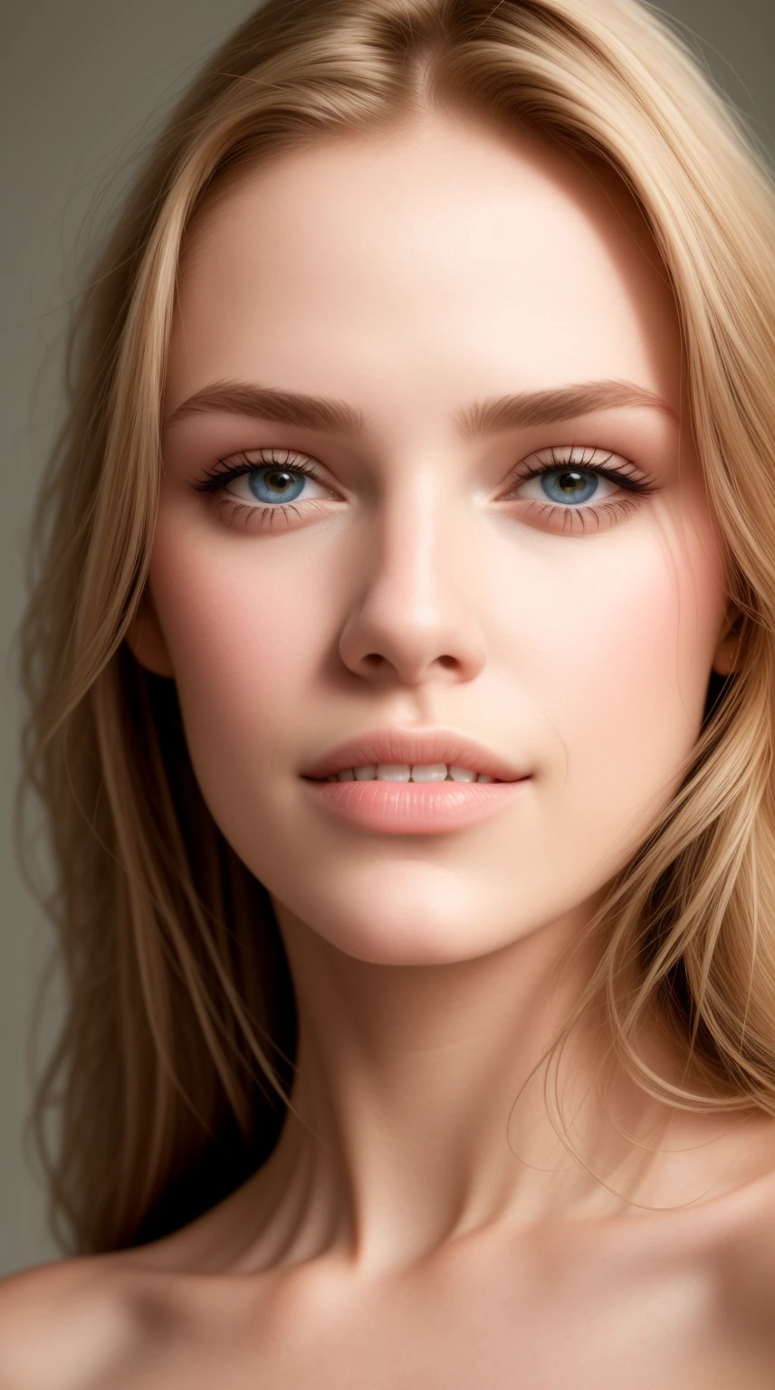 fashion model 25 years, [[[[[closeup]]]], [[[[neck]]]], [[[[shoulders]]]], perfect eyes, perfect iris, perfect lips, perfect teeth, perfect skin, soft front light, brightness, HDR, (soft colors: 1.2)