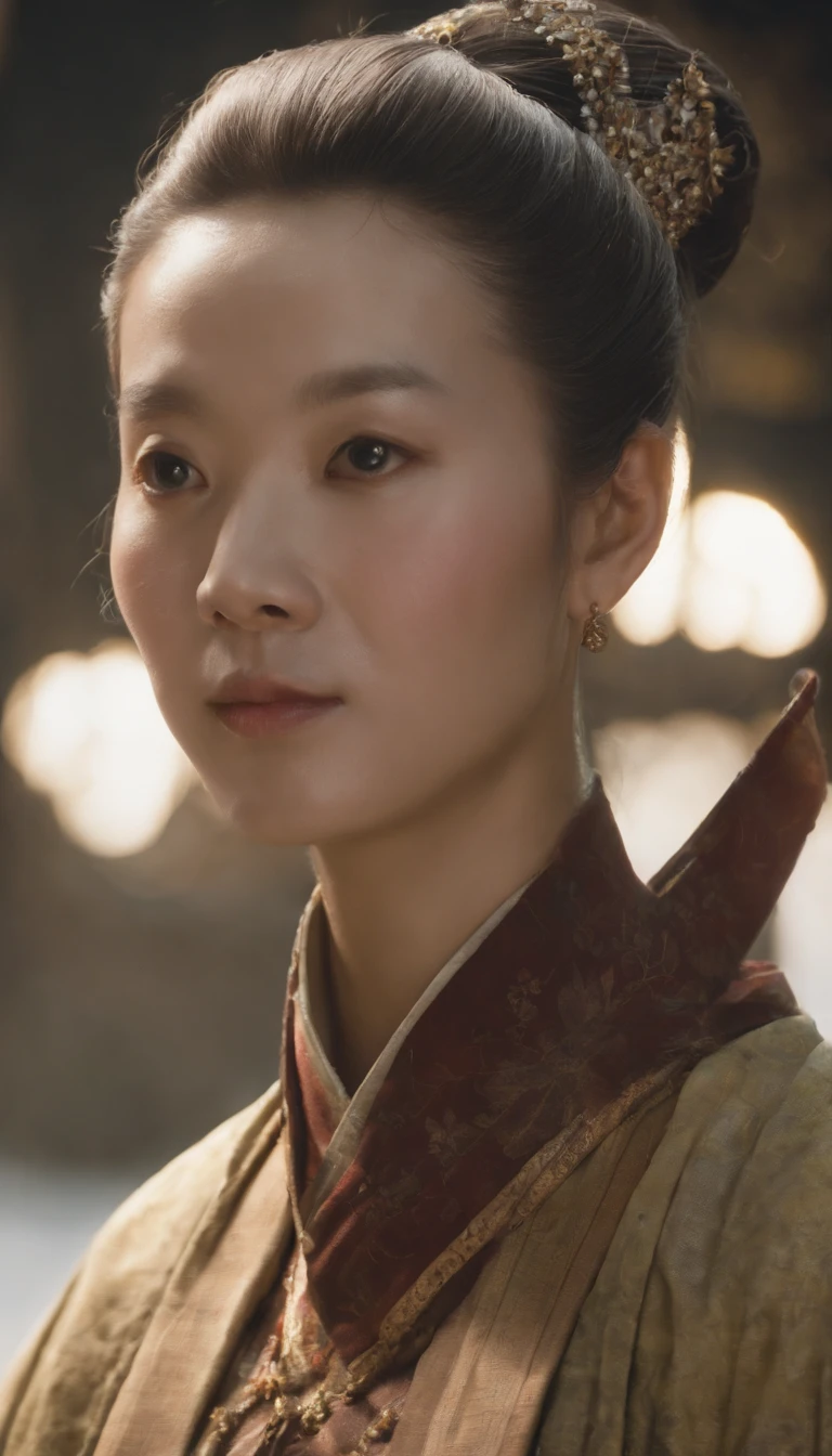 A old man、Chinese Song Dynasty old mittle bit chubby，（Portrait of Emperor Xuanyuan 1.0）；closeup cleavage（close-up1.0），Audience visual inspection（facing at the camera），二重まぶた，Round eyes，with a round face，whaite hair，hair-bun，no headwear，hair tying up。yellow clothing。solid color backdrop[[[paper texture 1.5]]];真实感、hyper HD, retinas, tmasterpiece, Acura, Anatomically correct, Award-Awarded, high high quality, high detal, super detailing, ctextured skin, Best quality at best, A high resolution,k hd, 4K, 8K, 16k。