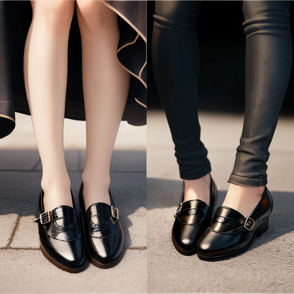 Black Mary Jane leather shoes three views multiple perspectives