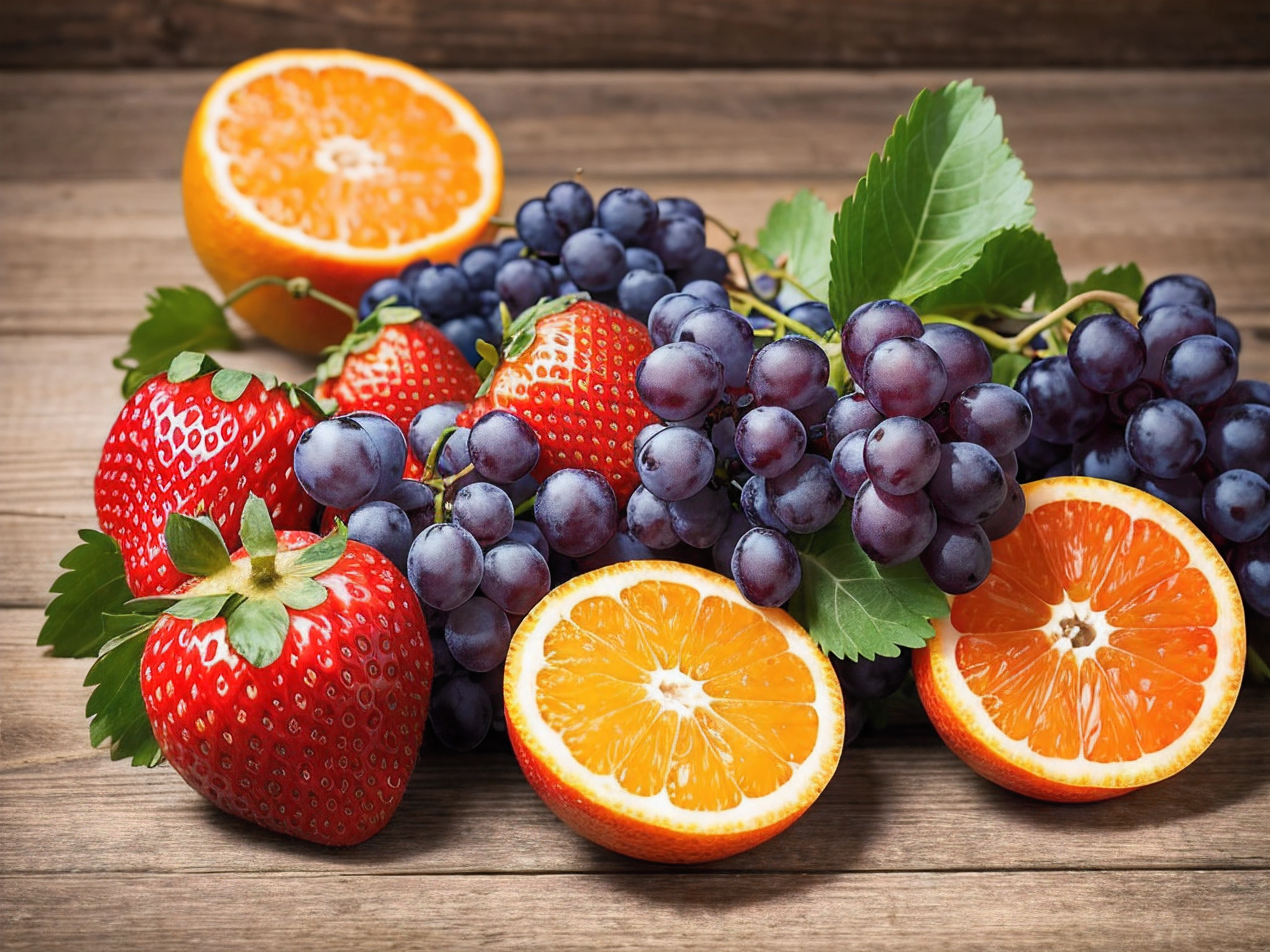 Trio Fruits, Grape & Strawberry & Orange Fruits, Grape Fruits, Strawberry Fruits, Orange Fruits,