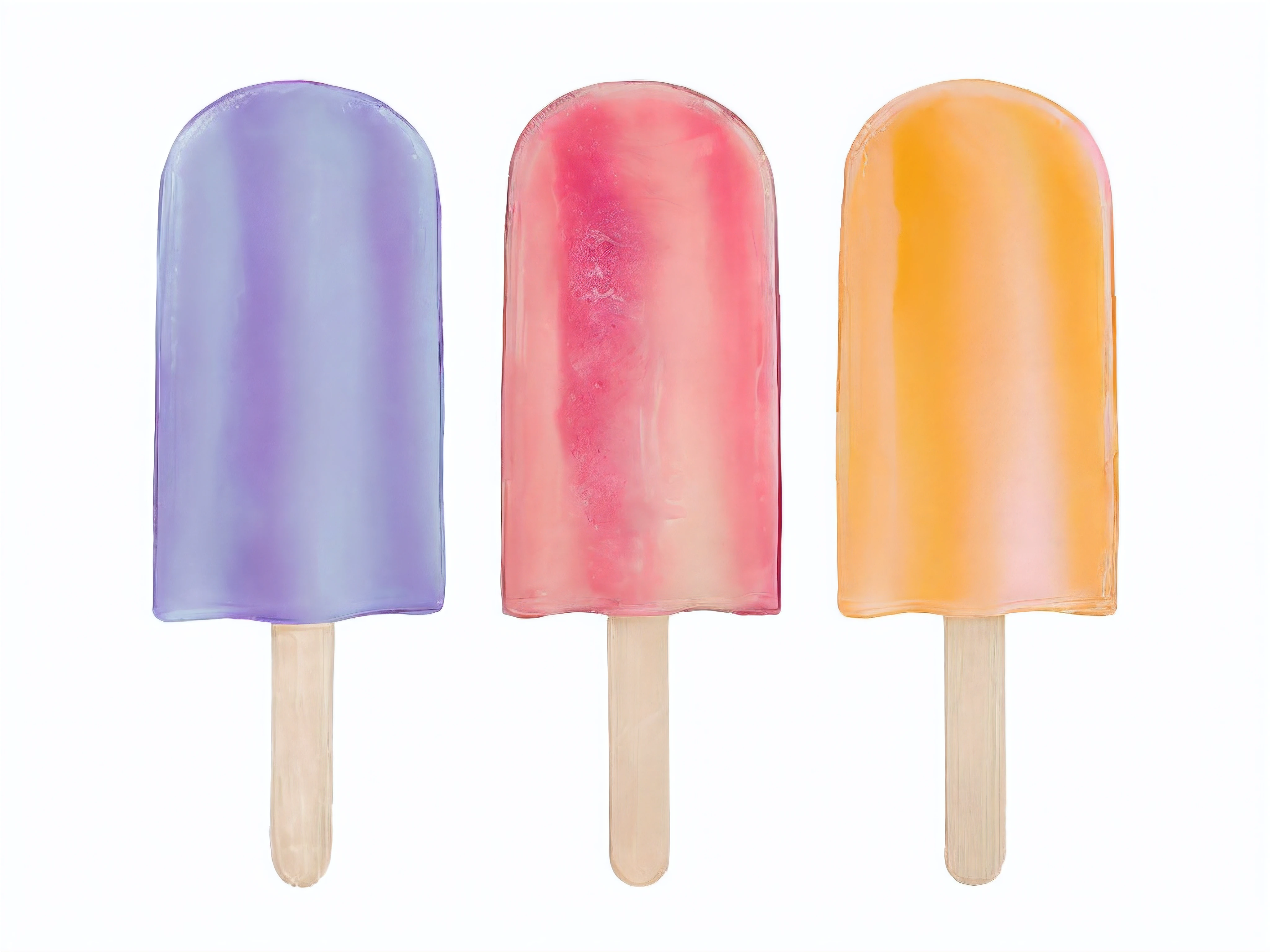 three popsicles with different colors of ice cream on a stick, 3 colour, ice cream, ice cream cones, ice color scheme, pastel colored, pastel color, summer color scheme, pastel glaze, in pastel shades, pastel coloring, colored accurately, pastel color scheme, subtle color variations, gradient shading, coloured, refreshing colour, conceptual, pastel colours, various colors