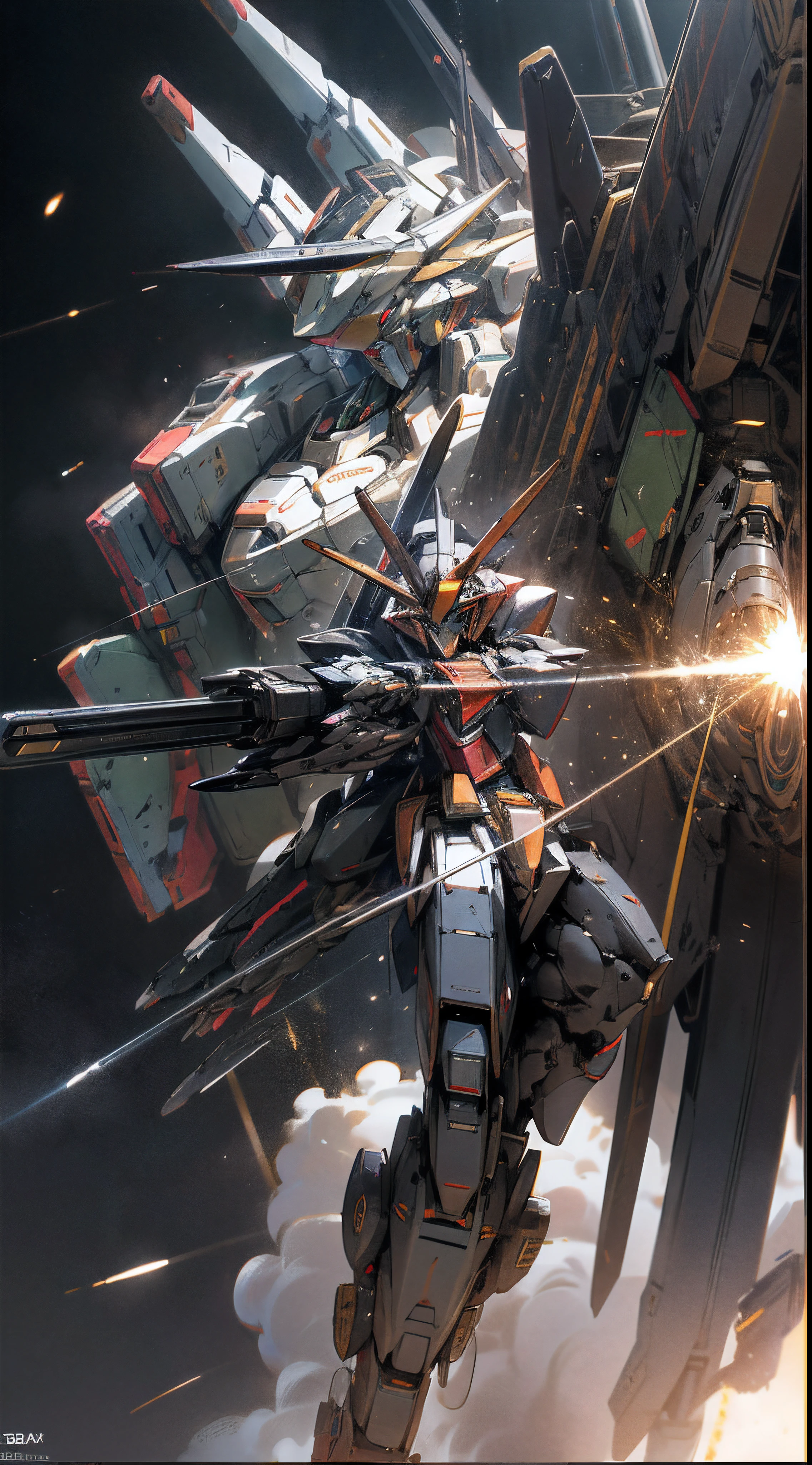 Surrealism, Ray Tracing, Photorealistic, UHD, High Detail, 32k, Best Quality, Textured Skin, Gundam Mecha, Flight, Funnel, Mecha Ship, Masterpiece, Best Quality, Mecha, Unmanned, (Full Body), (Black Mecha: 1.8), (Axisymmetric: 1.4), (HDR), (Movie Light: 1.1), White Eyes, Cool, Science Fiction, Fire, Universe, oversized shield, mecha man overlooking the background of the earth, with laser cannon beams, wars, conflicts, weapons in hand (has a huge weapon: 1.5),