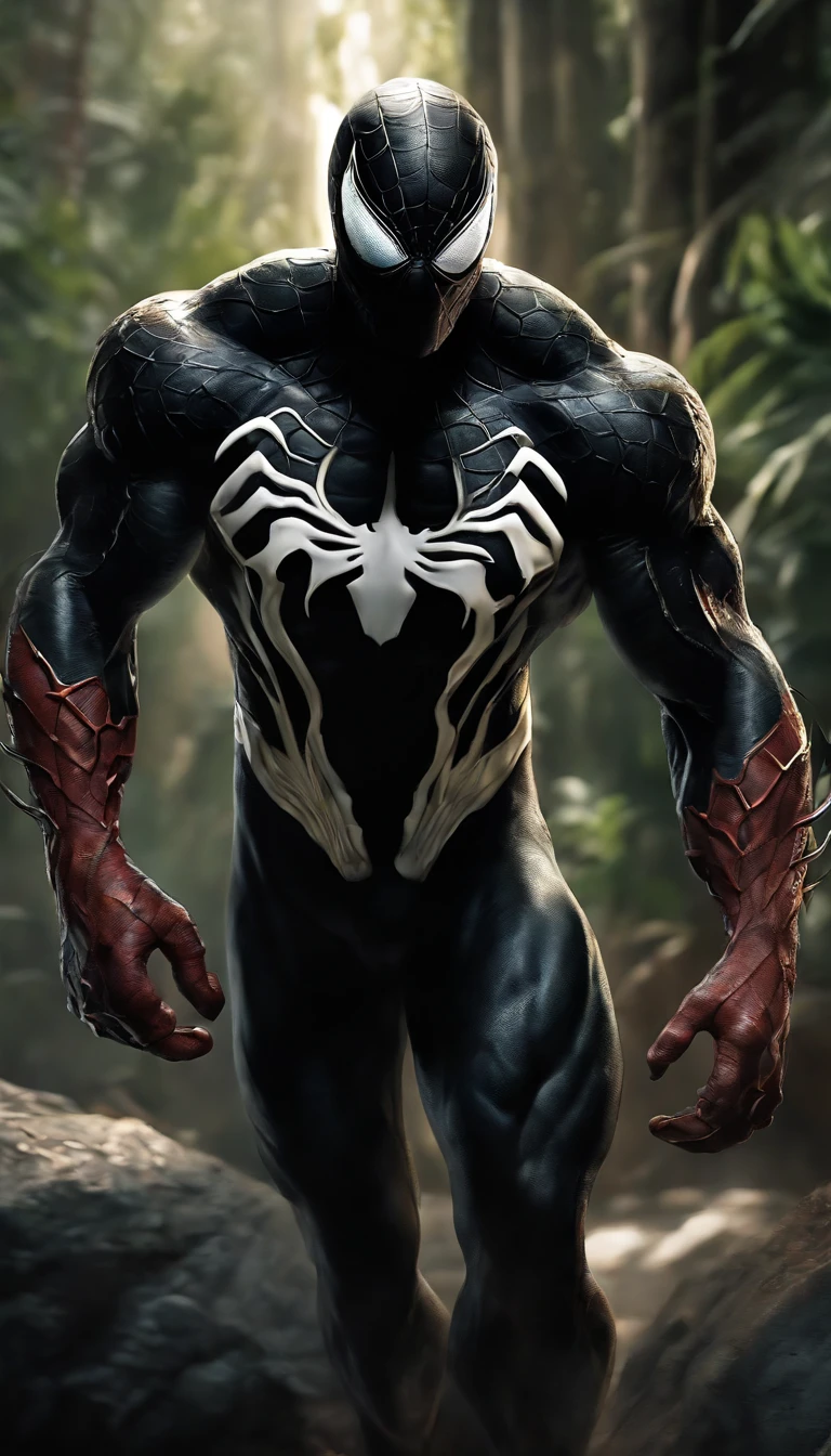 (high quality,ultra-detailed,realistic:1.37),vivid colors,extremely detailed Venom character,Marvel superhero,hyper-realistic art,full body shot
